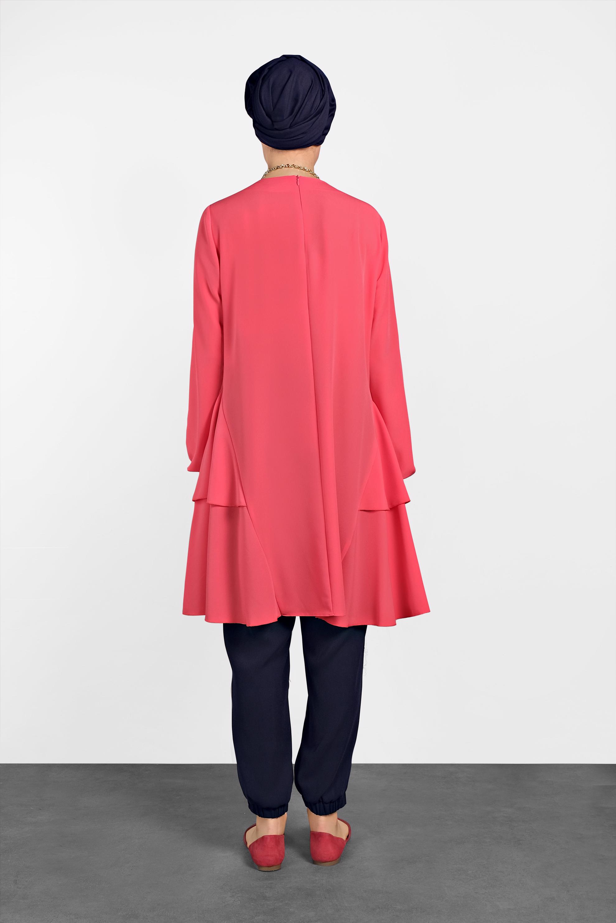 Tesettür giyim MERCAN KOLLARI LASTİKLİ FIRFIR DETAYLI TUNİK 4380