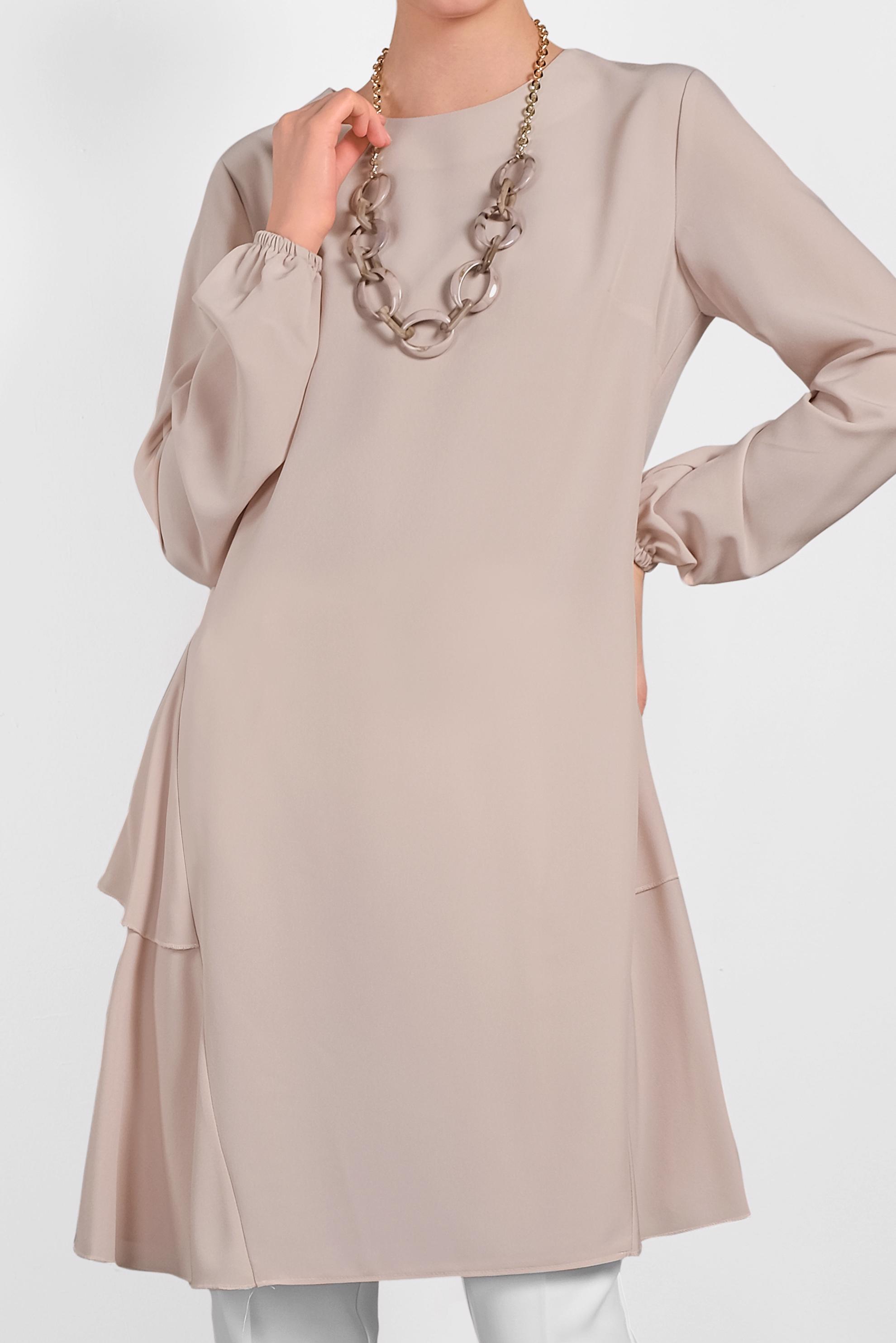 Tesettür giyim PUDRA KOLLARI LASTİKLİ FIRFIR DETAYLI TUNİK 4380