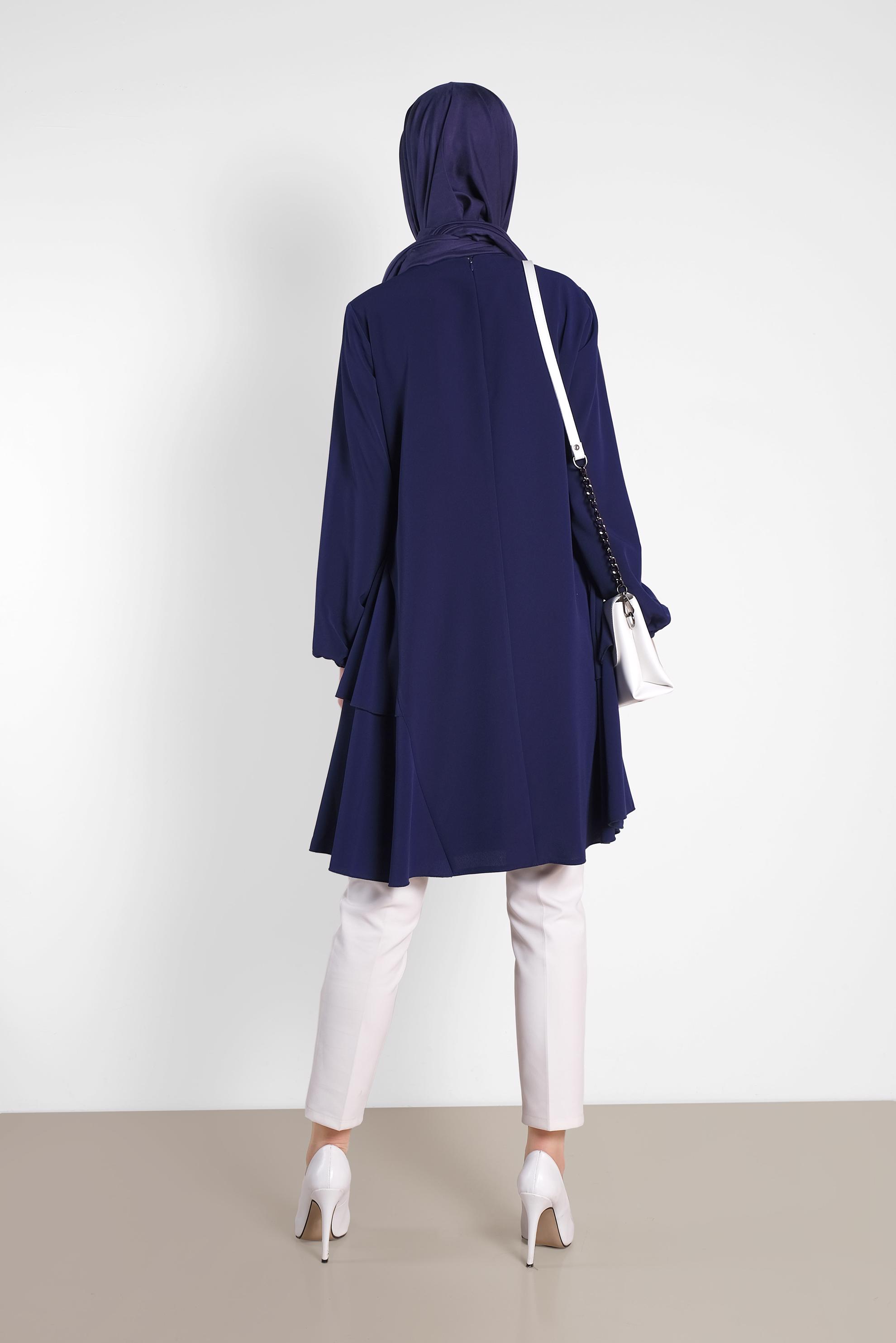 Tesettür giyim LACİVERT KOLLARI LASTİKLİ FIRFIR DETAYLI TUNİK 4380