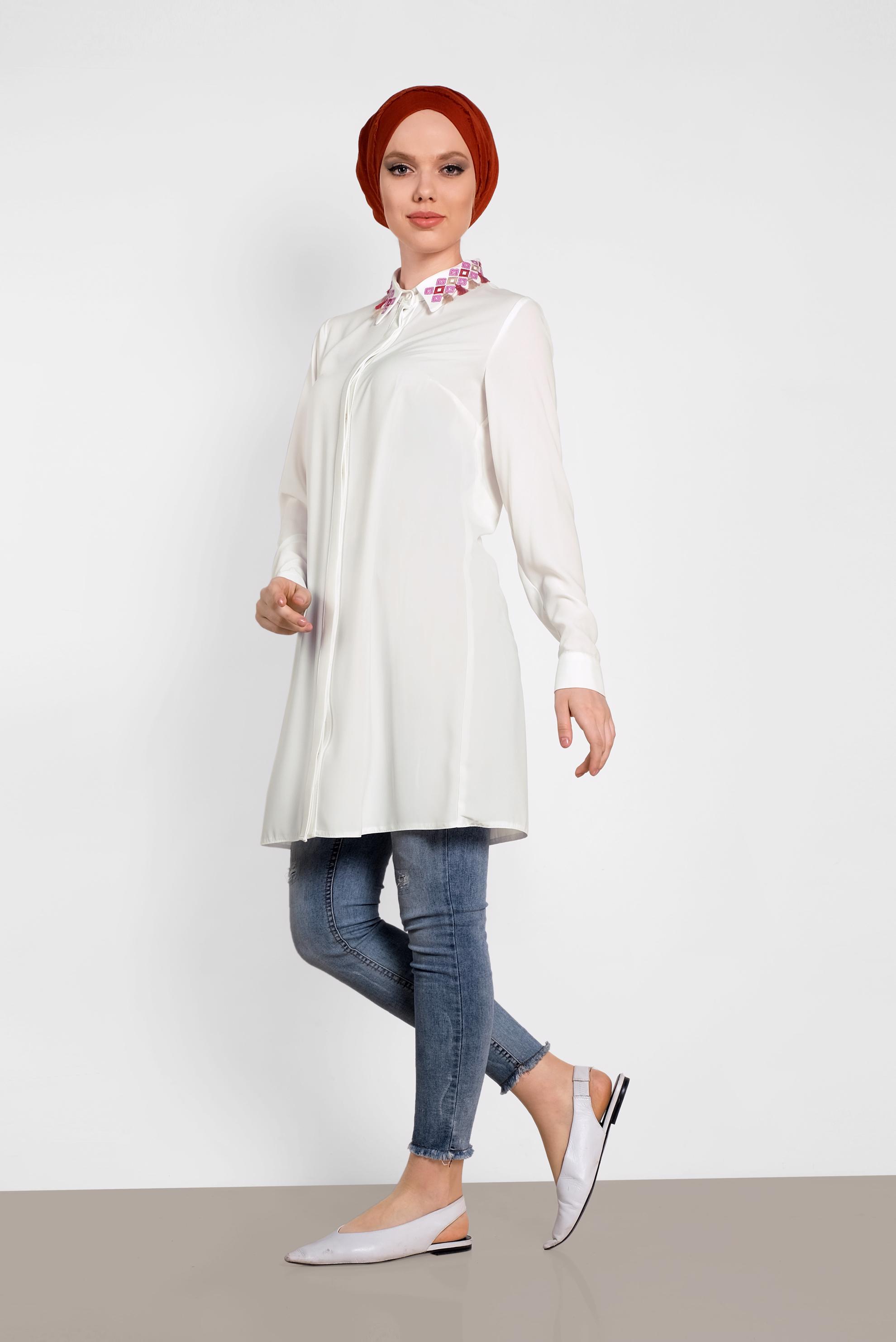 Tesettür giyim BEYAZ YAKASI NAKIŞLI TUNİK 4387