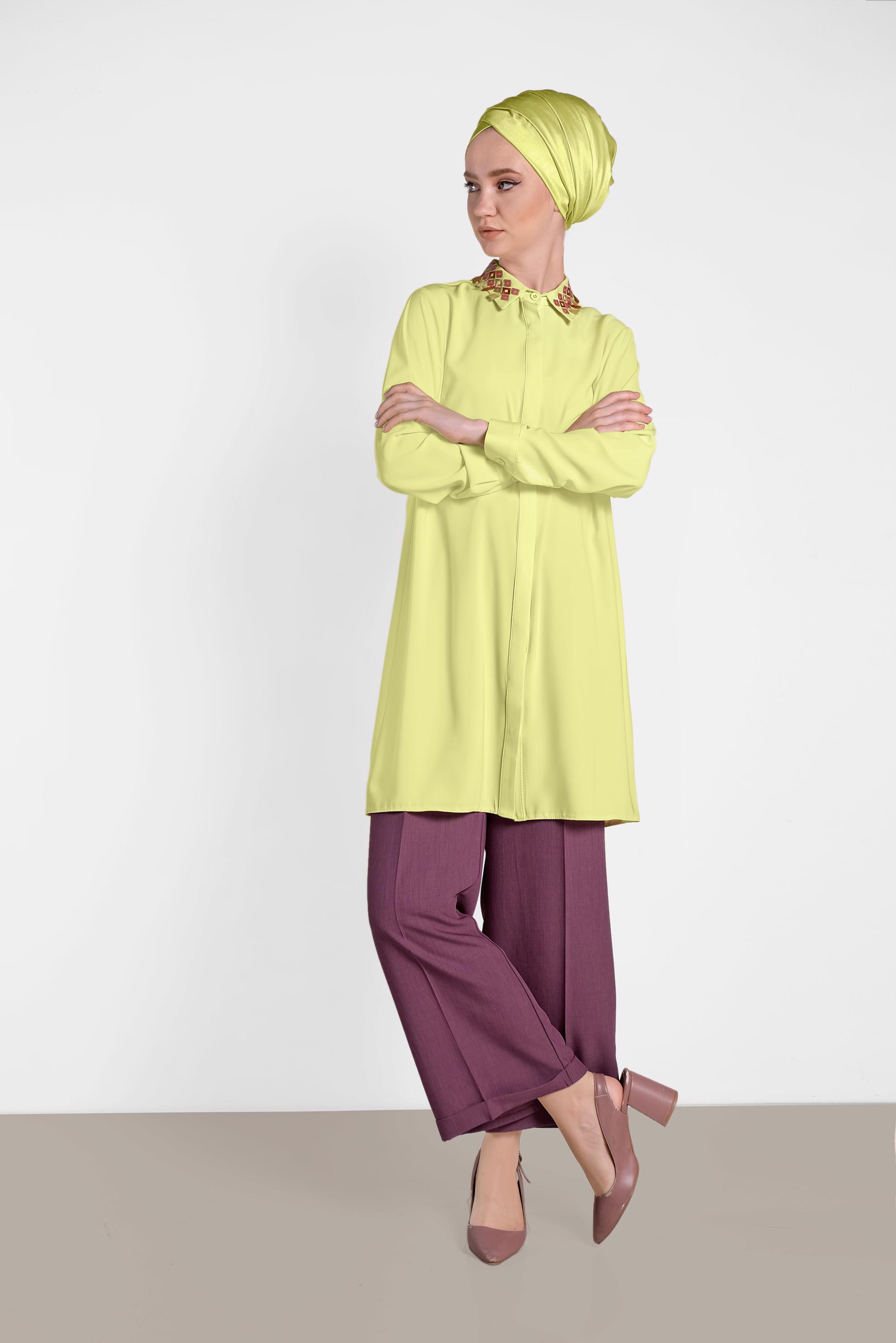 Tesettür giyim SARI YAKASI NAKIŞLI TUNİK 4387