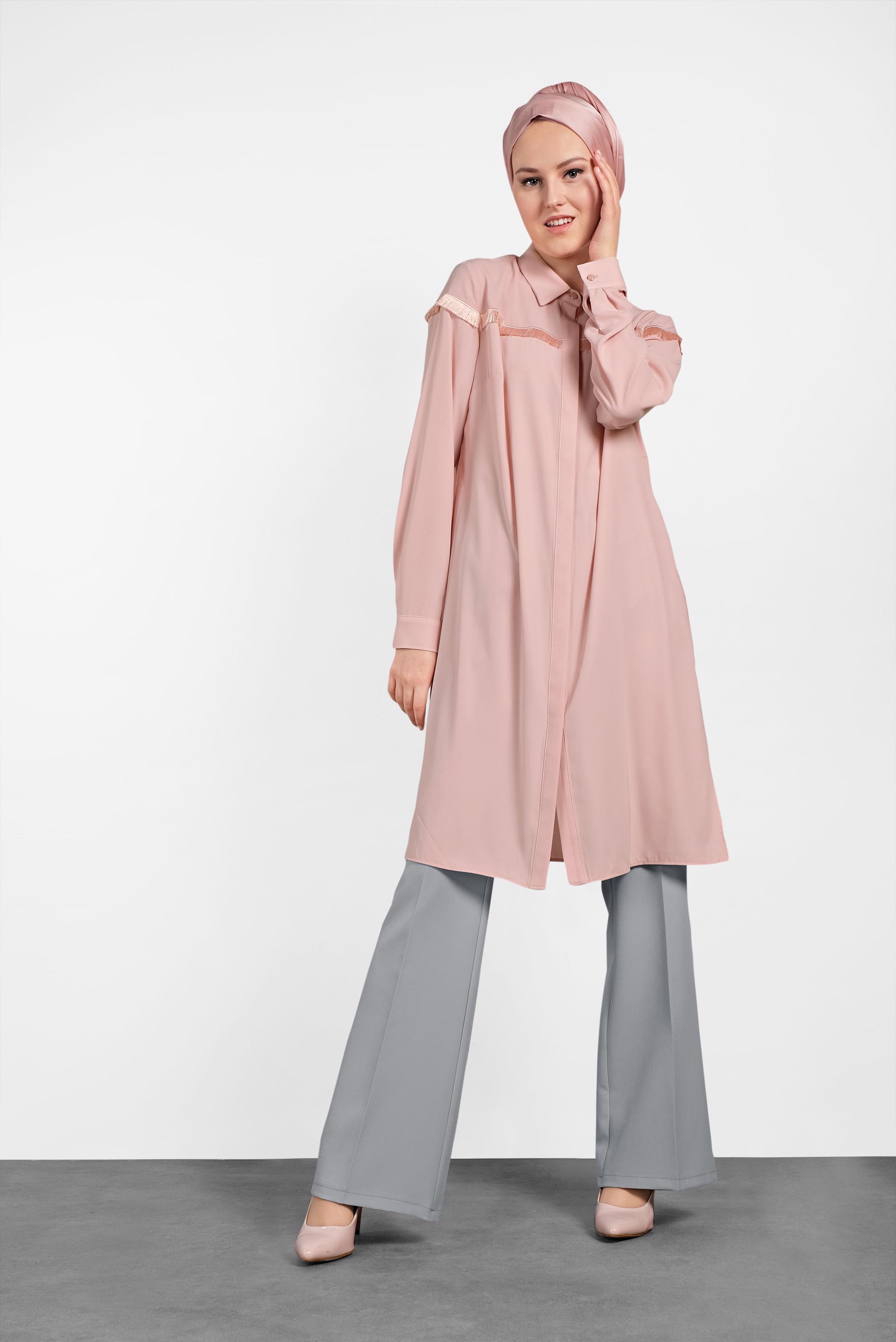 Tesettür giyim PUDRA PÜSKÜL DETAYLI TUNİK 4398 