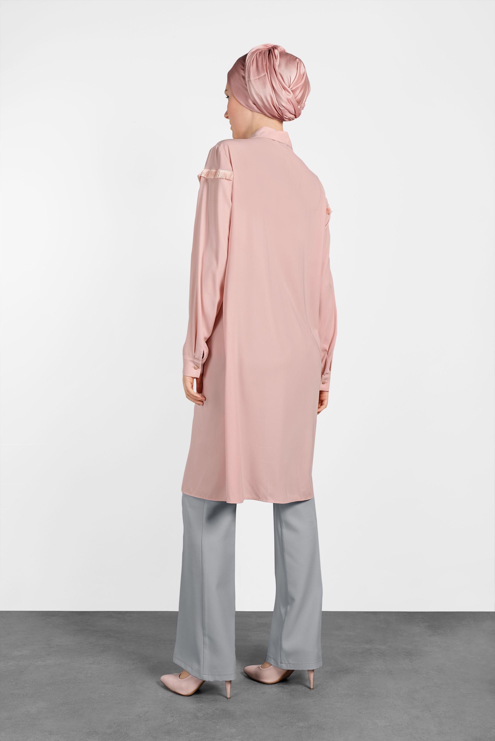 Tesettür giyim PUDRA PÜSKÜL DETAYLI TUNİK 4398 