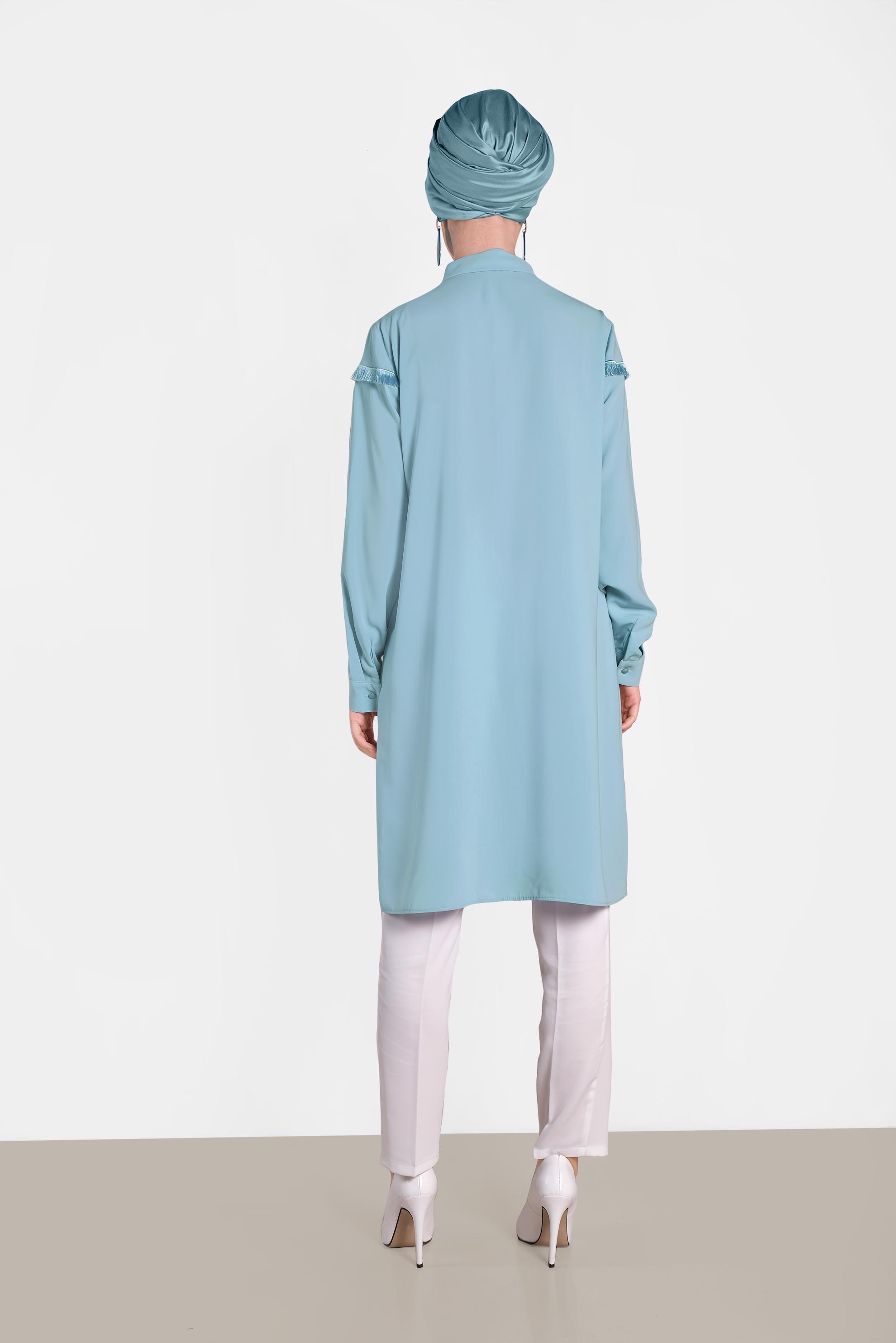 Tesettür giyim YEŞİL PÜSKÜL DETAYLI TUNİK 4398 