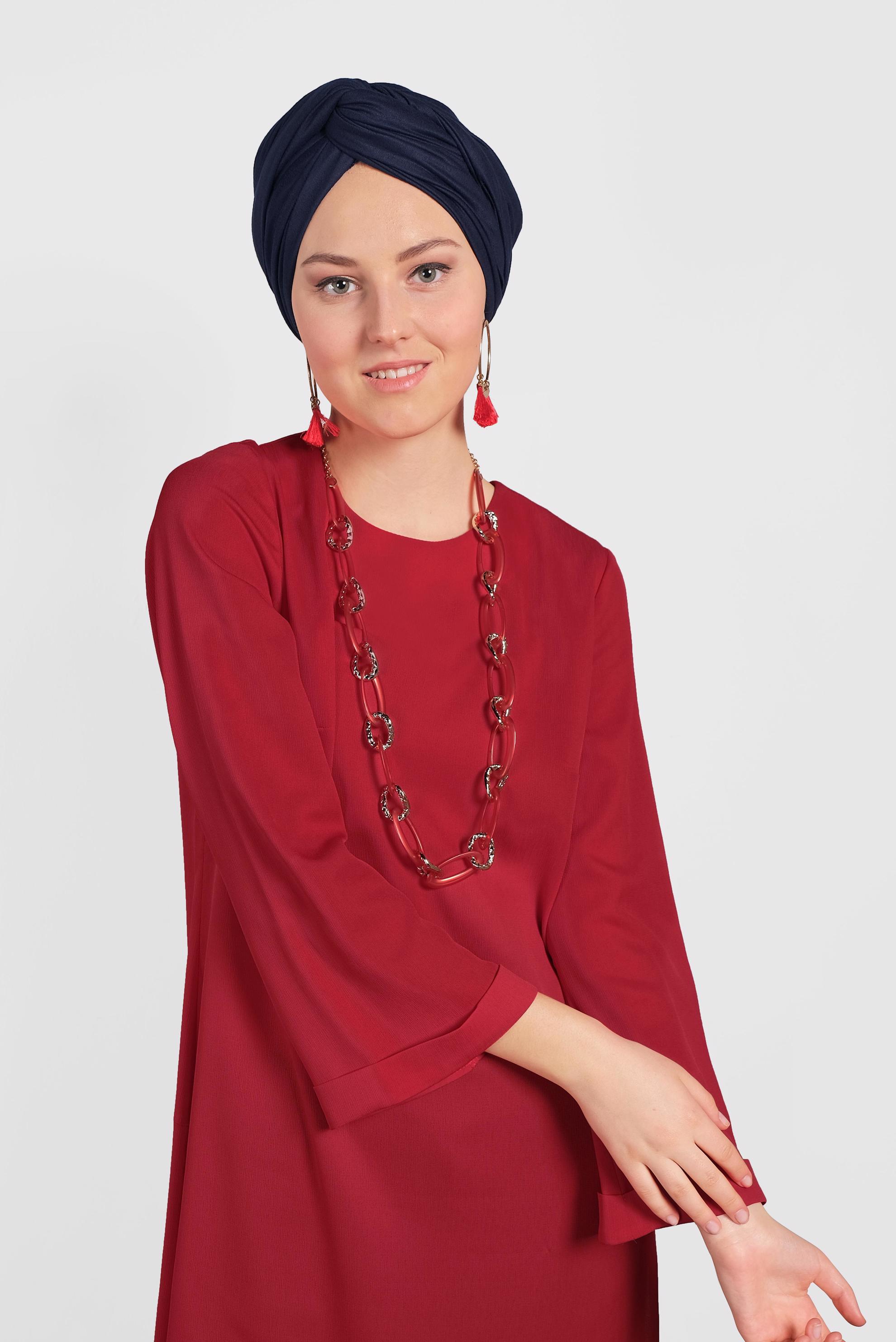 Tesettür giyim KIRMIZI ASİMETRİK KESİM SALAŞ TUNİK 4413