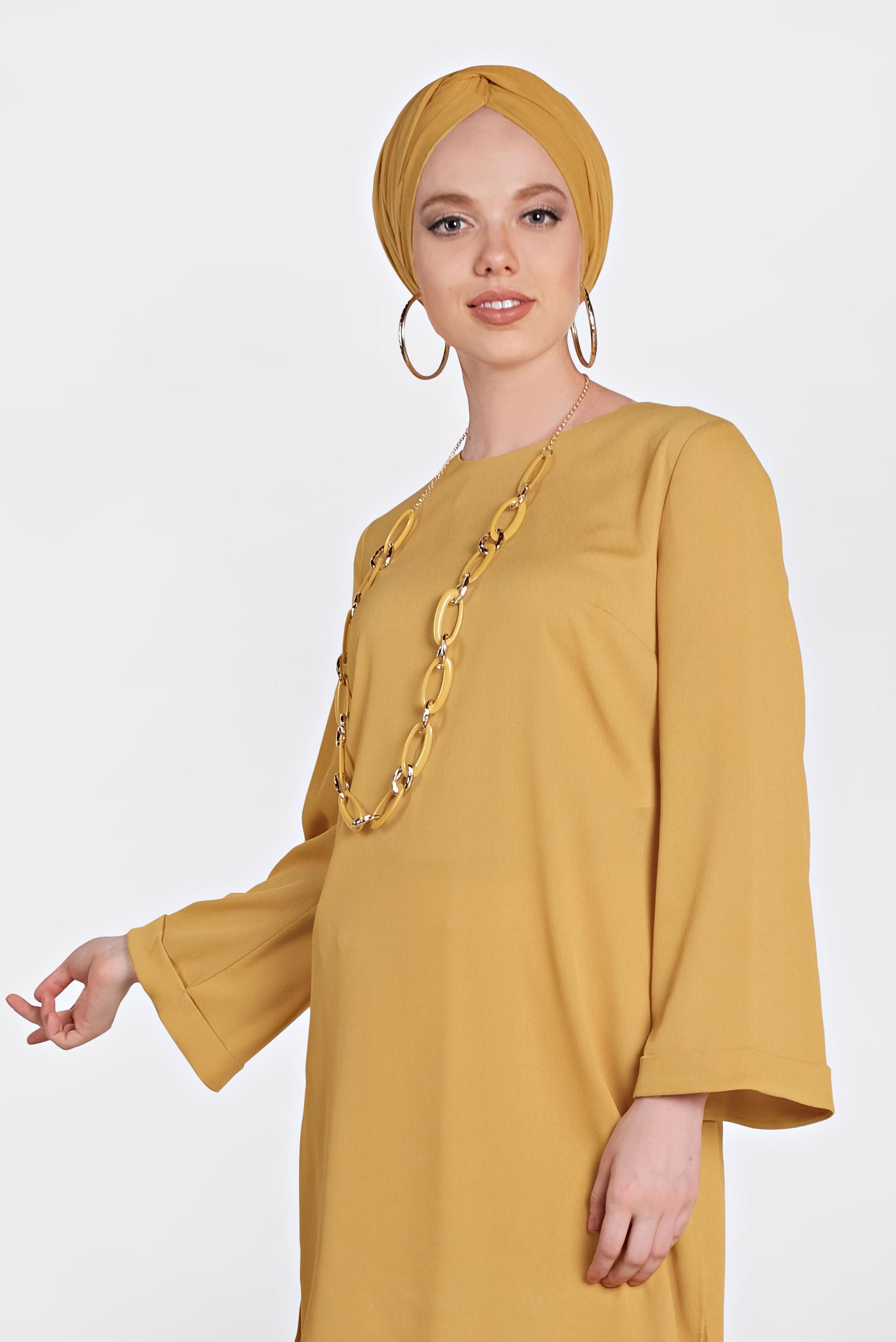 Tesettür giyim SARI ASİMETRİK KESİM SALAŞ TUNİK 4413