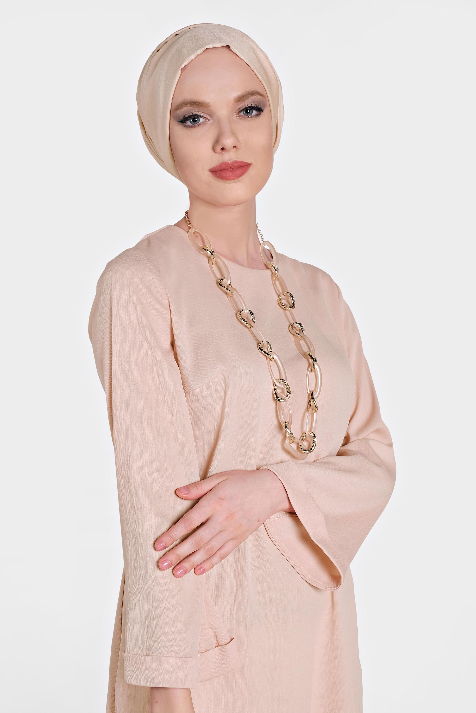 Tesettür giyim PUDRA ASİMETRİK KESİM SALAŞ TUNİK 4413