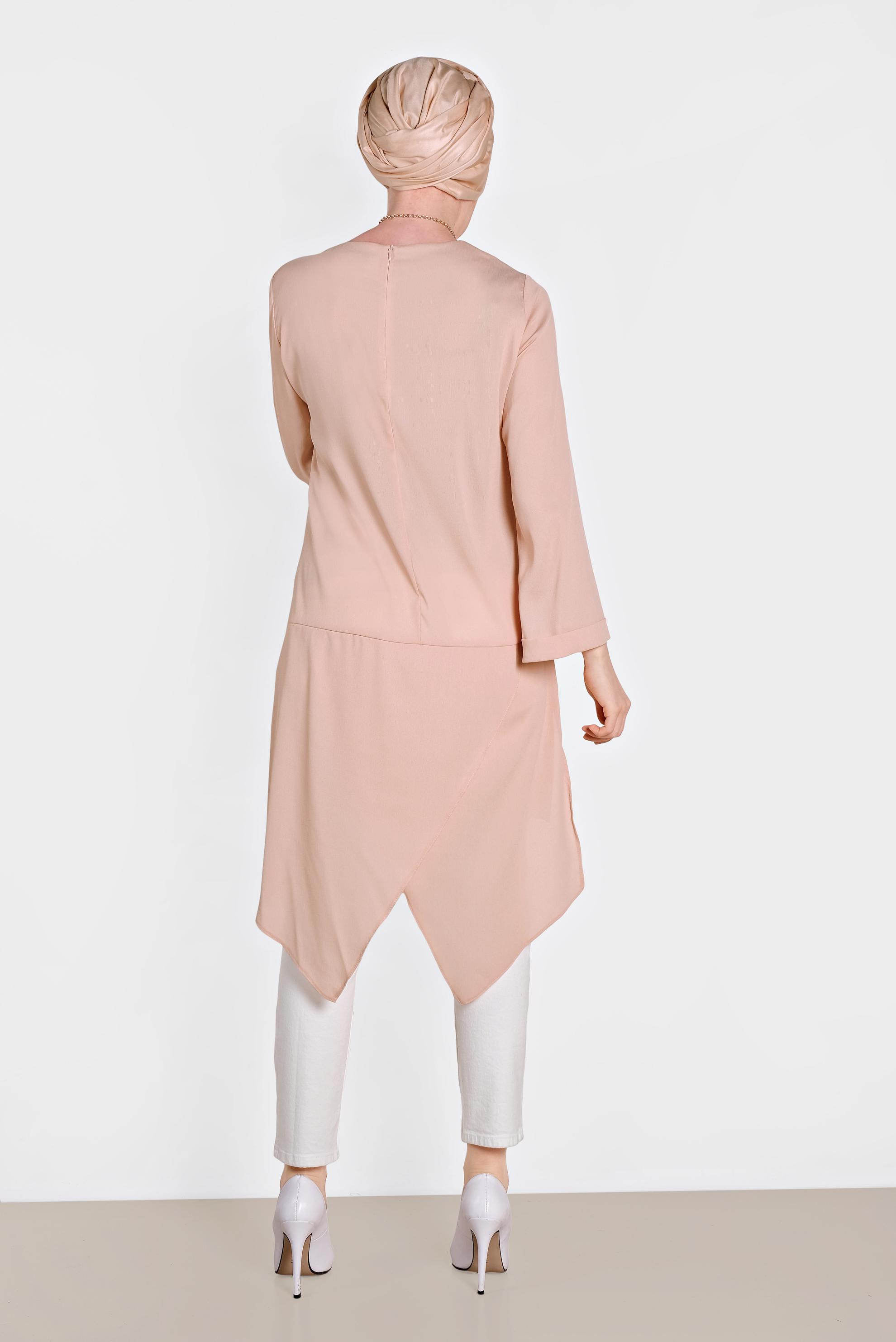 Tesettür giyim PUDRA ASİMETRİK KESİM SALAŞ TUNİK 4413