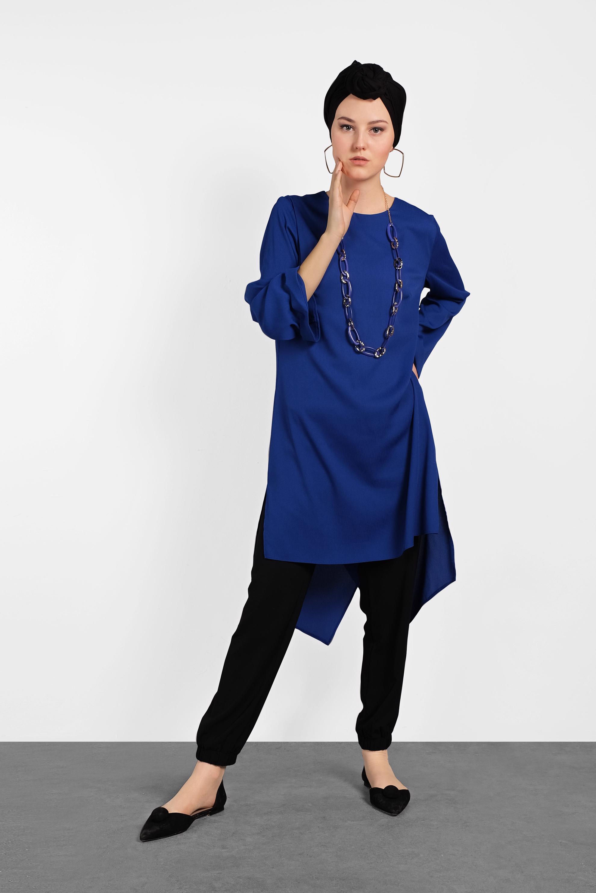 Tesettür giyim LACİVERT ASİMETRİK KESİM SALAŞ TUNİK 4413