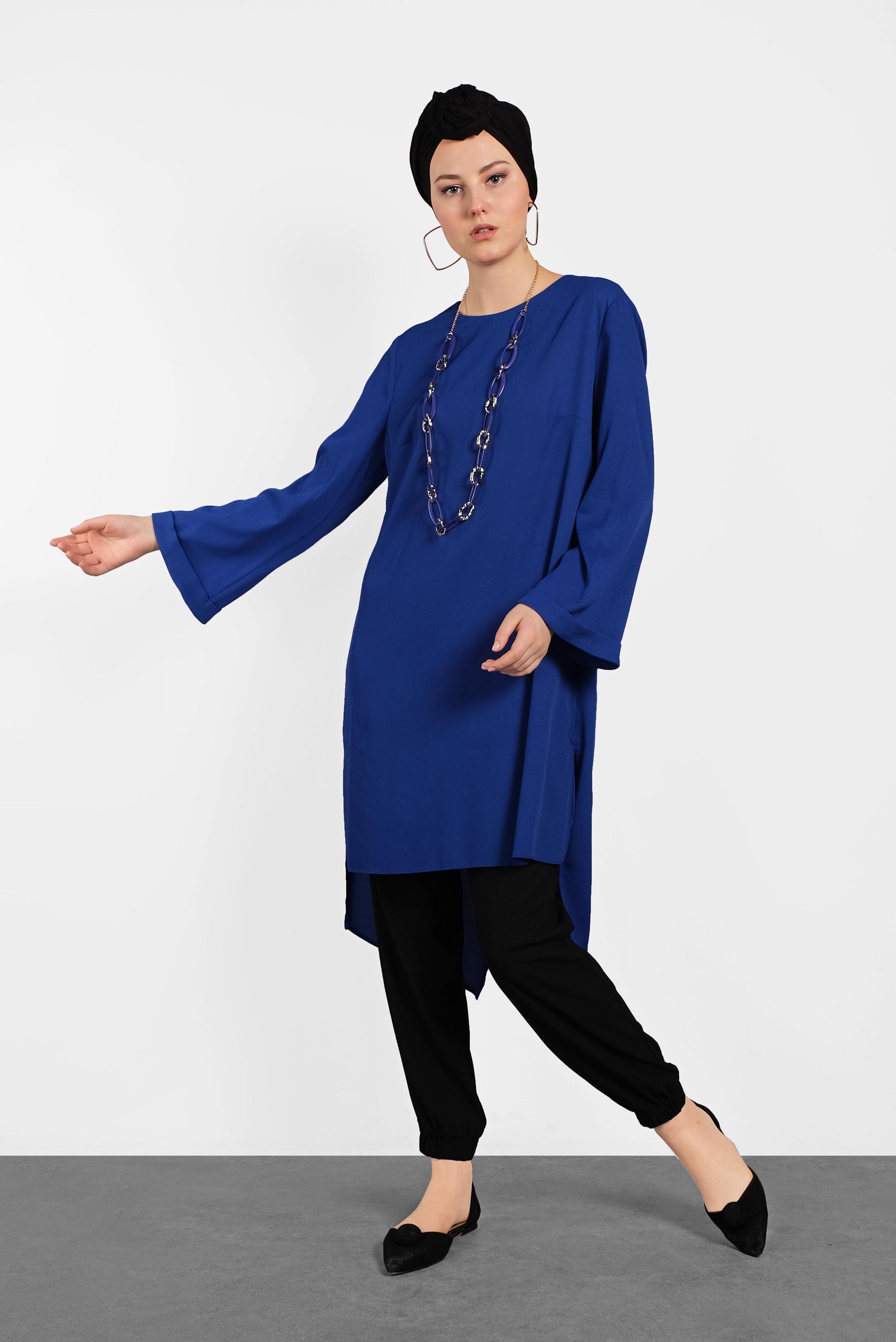 Tesettür giyim LACİVERT ASİMETRİK KESİM SALAŞ TUNİK 4413