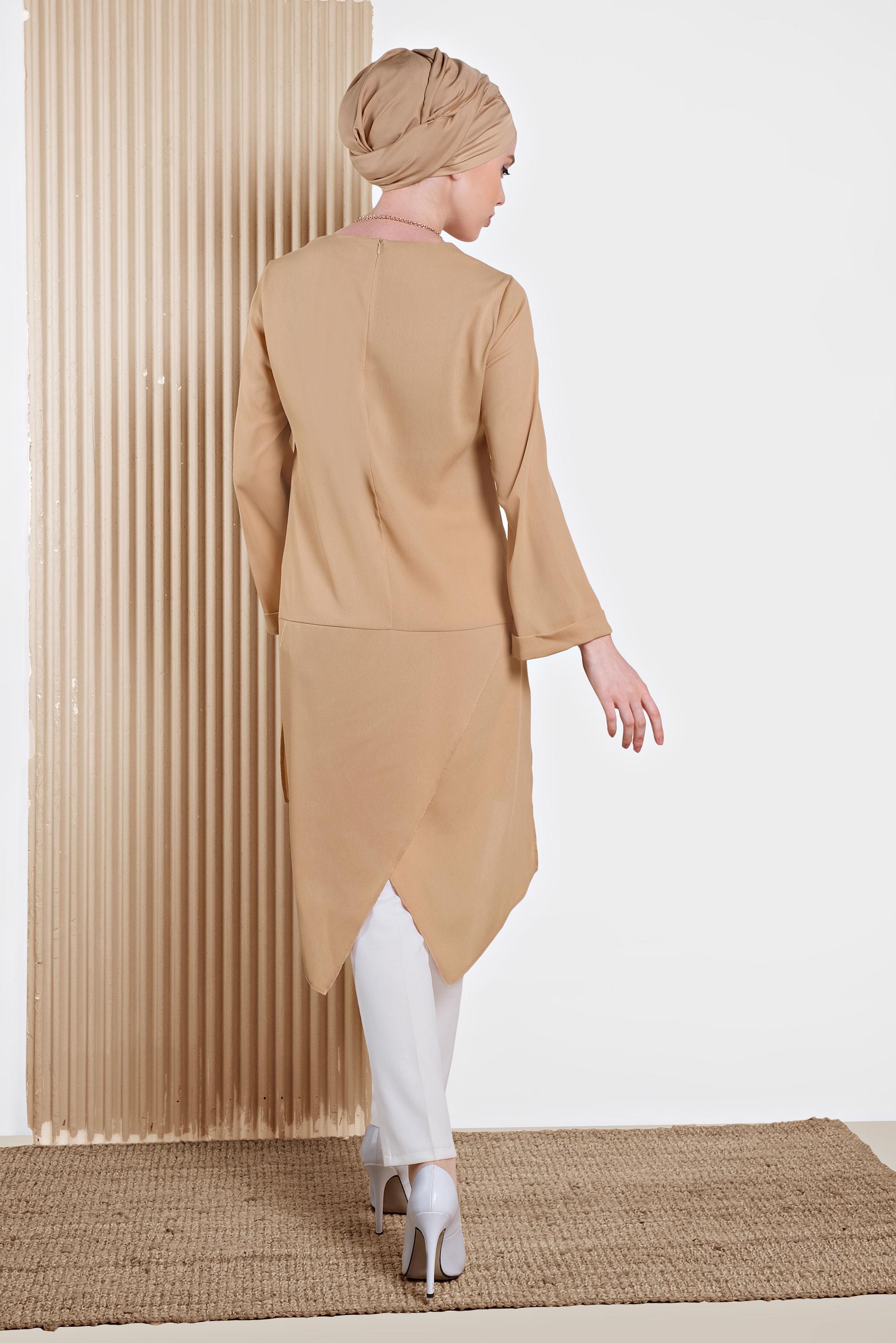 Tesettür giyim PUDRA ASİMETRİK KESİM SALAŞ TUNİK 4413