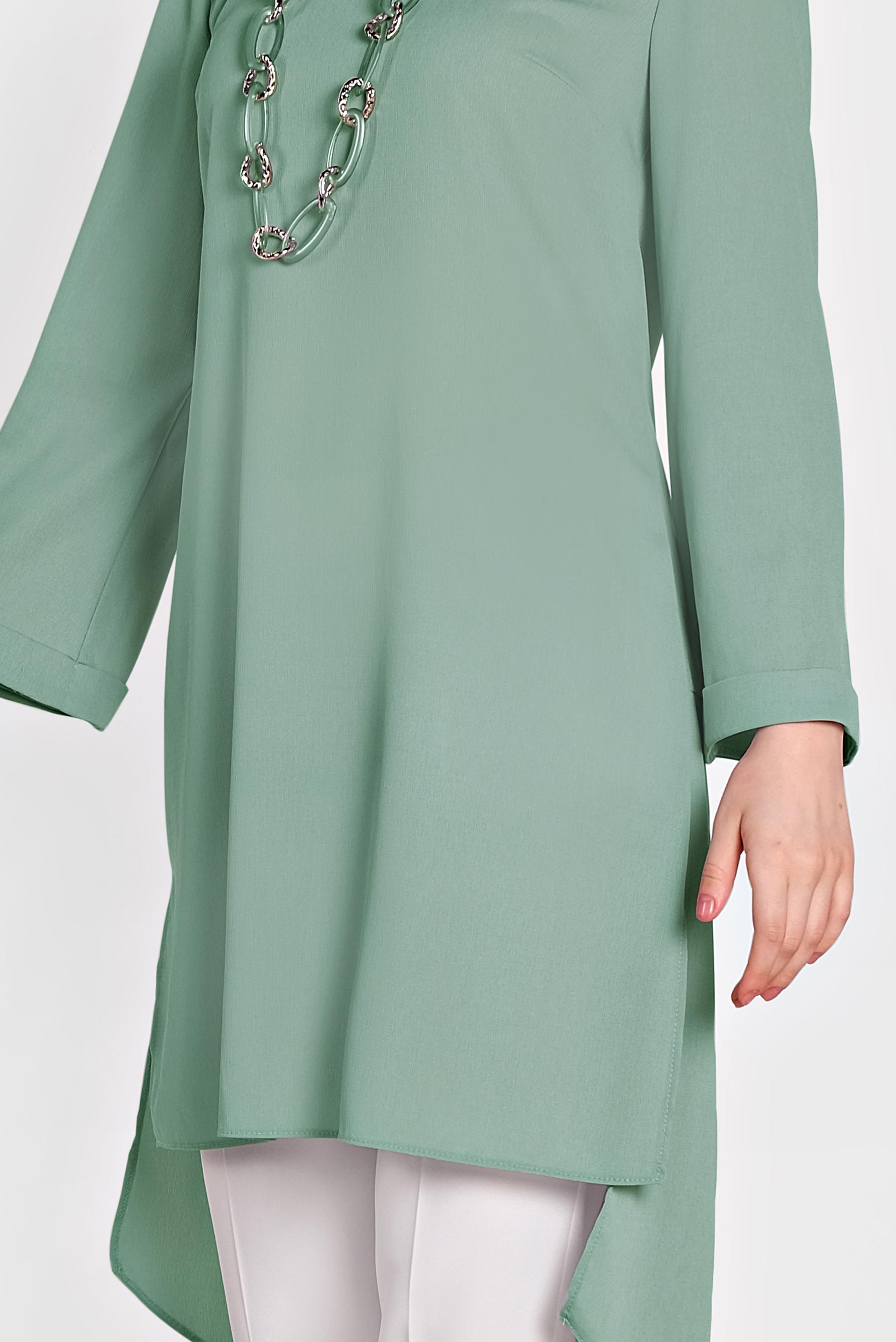 Tesettür giyim YEŞİL ASİMETRİK KESİM SALAŞ TUNİK 4413