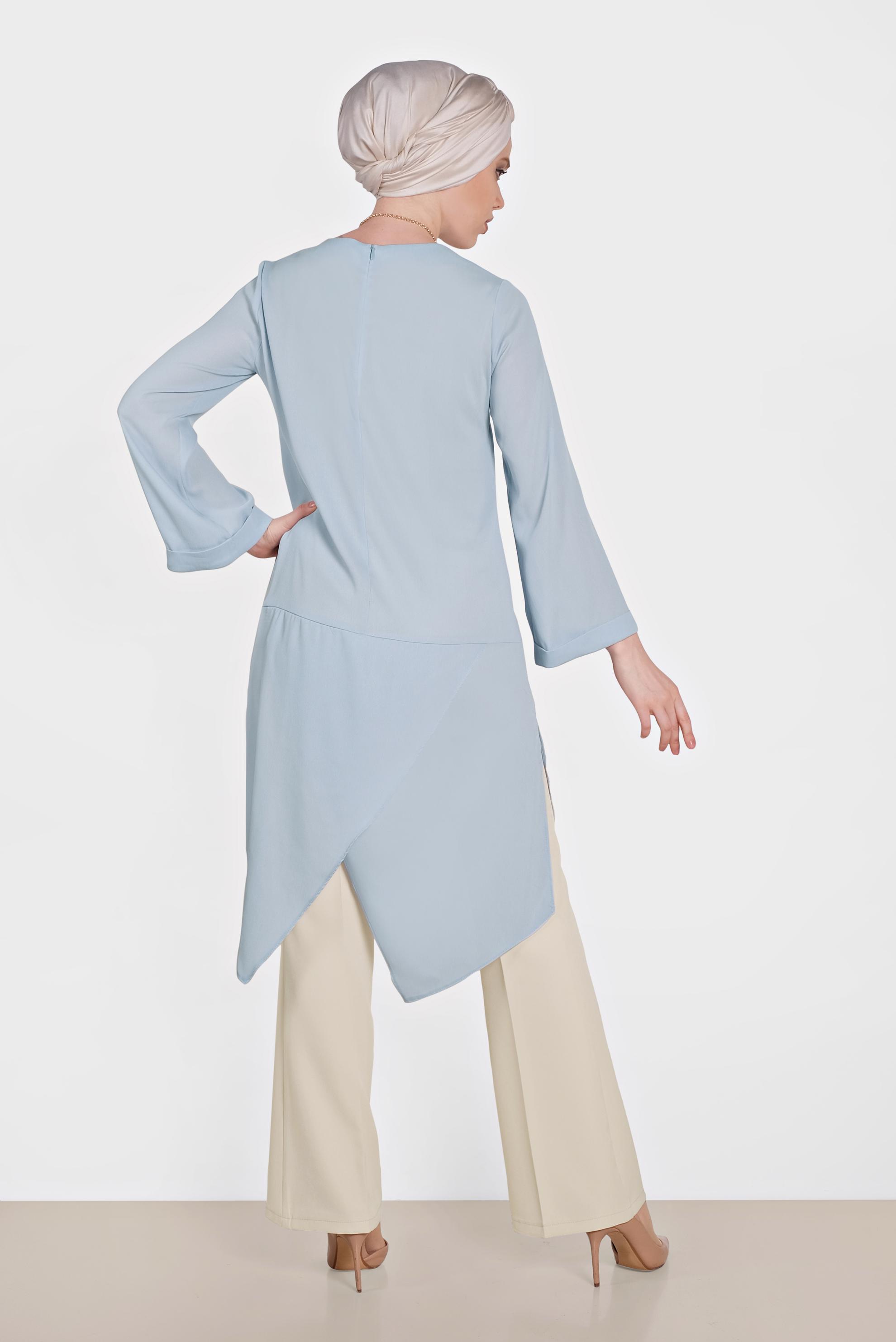 Tesettür giyim MAVİ ASİMETRİK KESİM SALAŞ TUNİK 4413