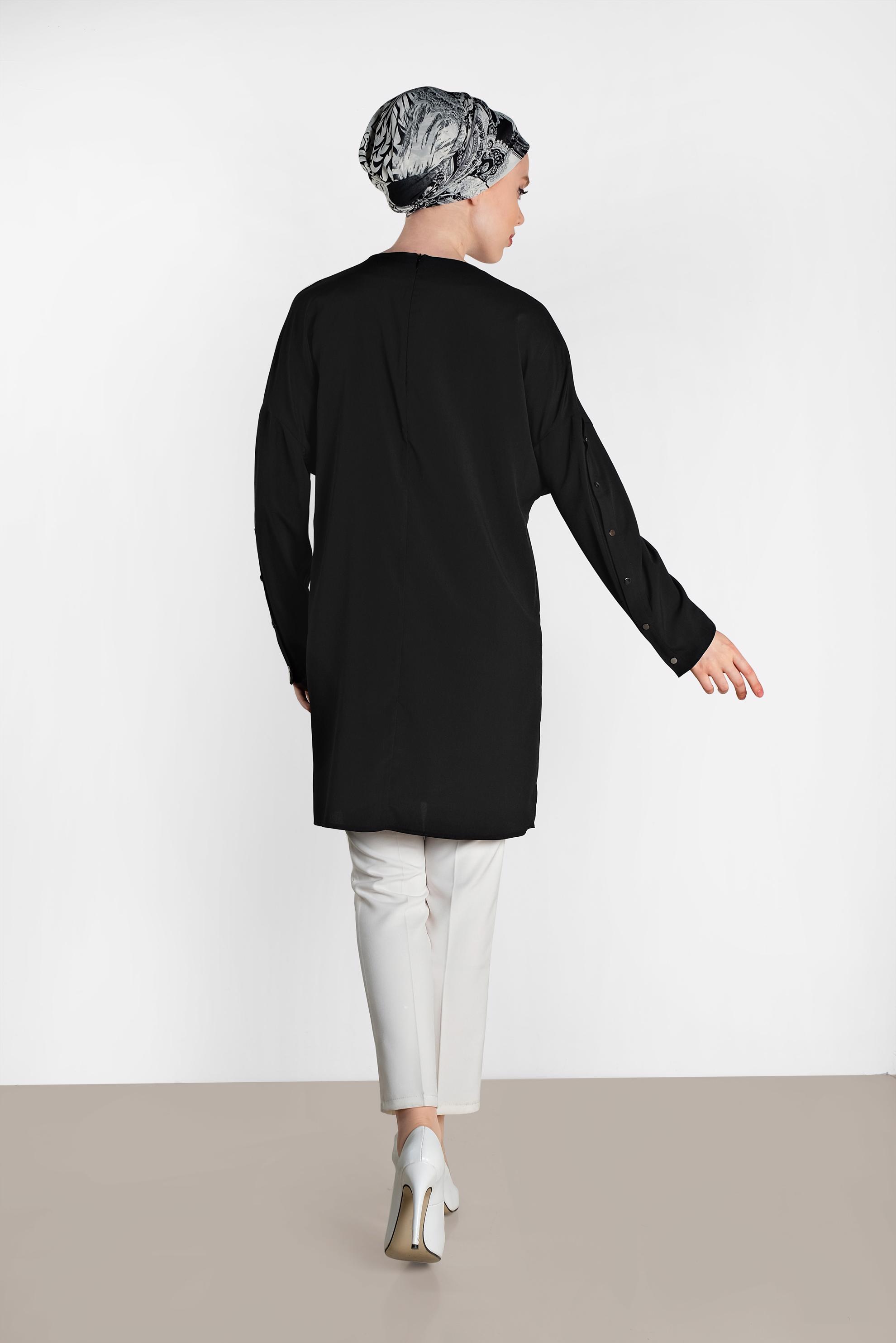 Tesettür giyim SİYAH KOLLARI ÇITÇITLI TUNİK 4415