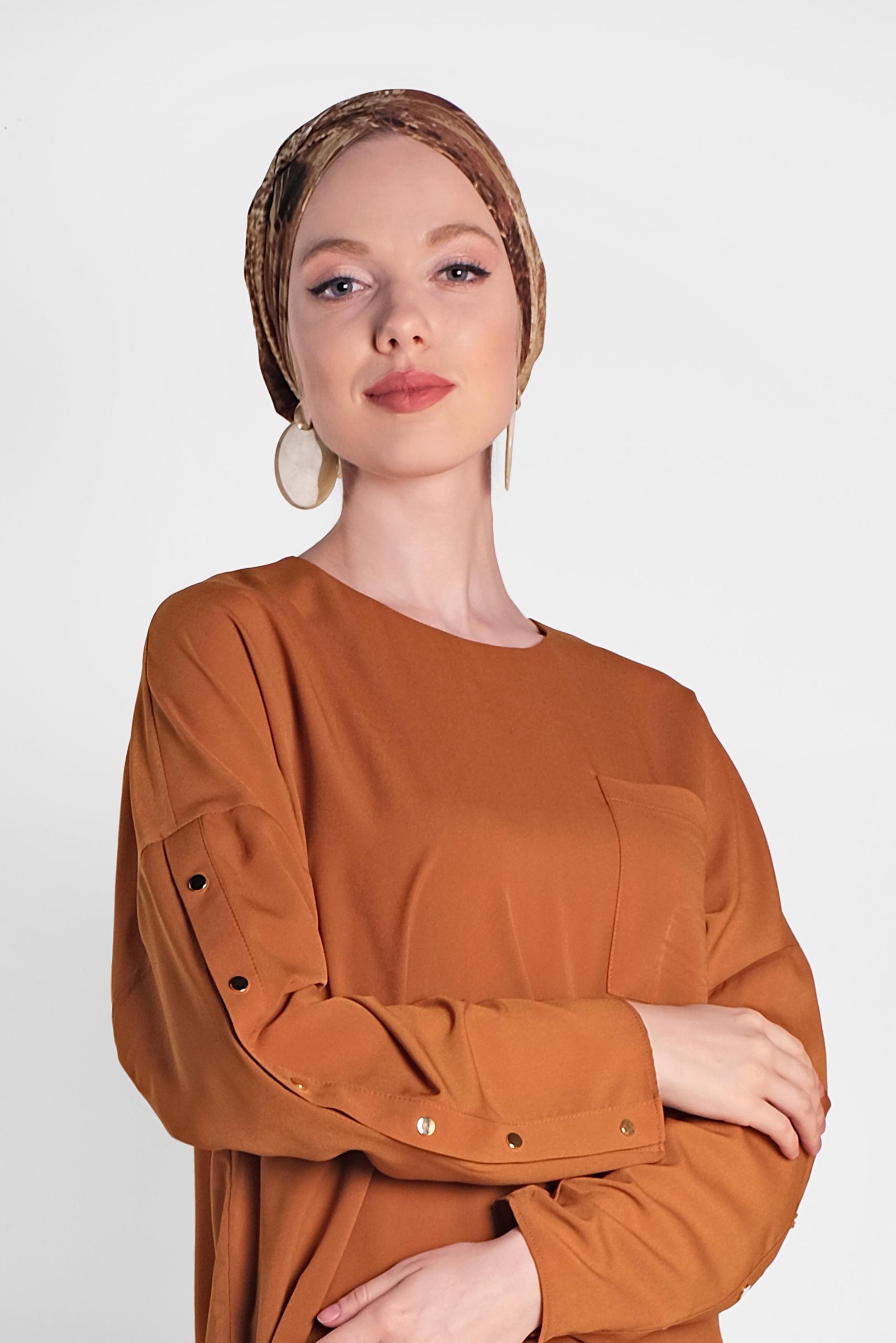 Tesettür giyim TABA KOLLARI ÇITÇITLI TUNİK 4415