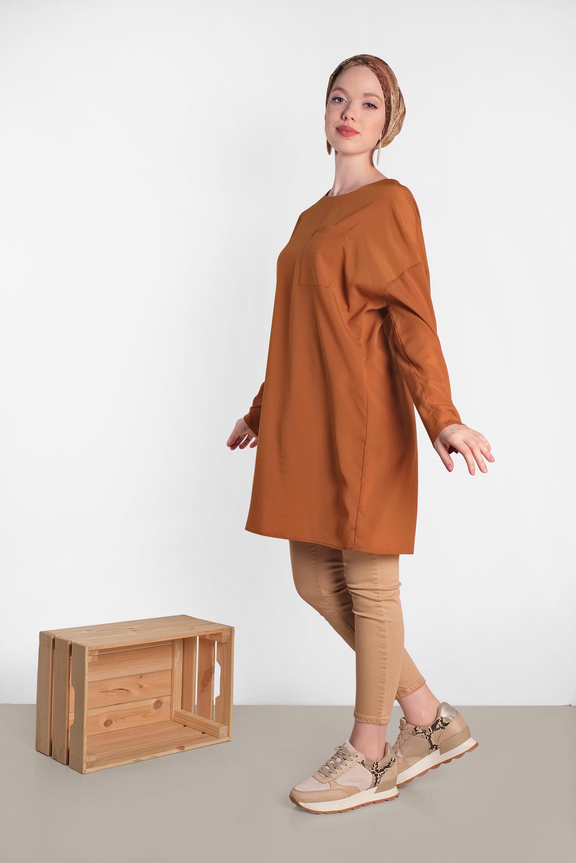 Tesettür giyim TABA KOLLARI ÇITÇITLI TUNİK 4415