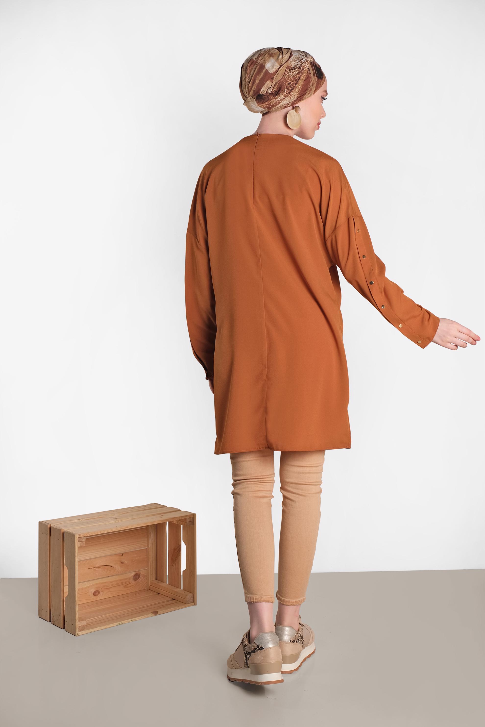 Tesettür giyim TABA KOLLARI ÇITÇITLI TUNİK 4415