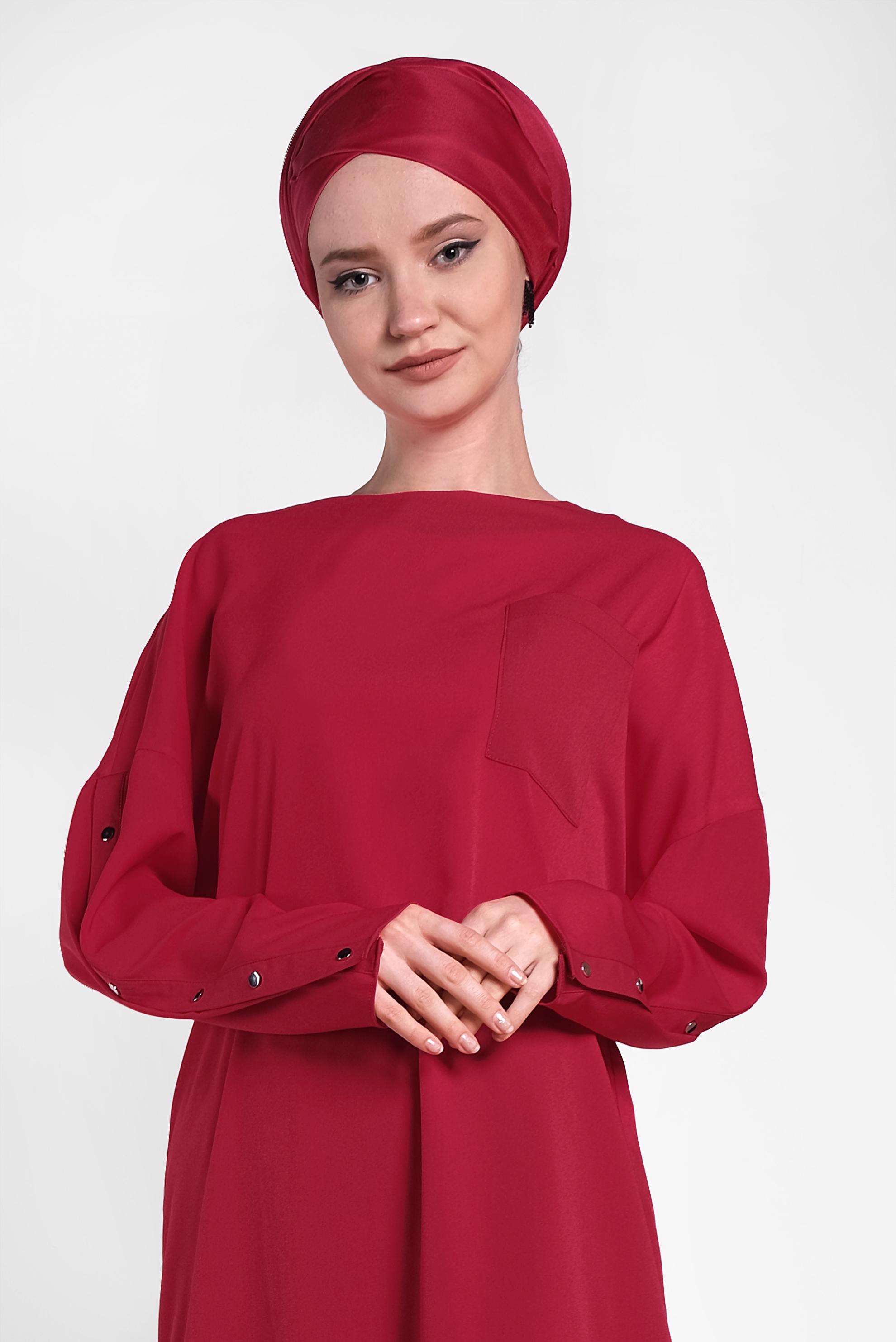 Tesettür giyim BORDO KOLLARI ÇITÇITLI TUNİK 4415