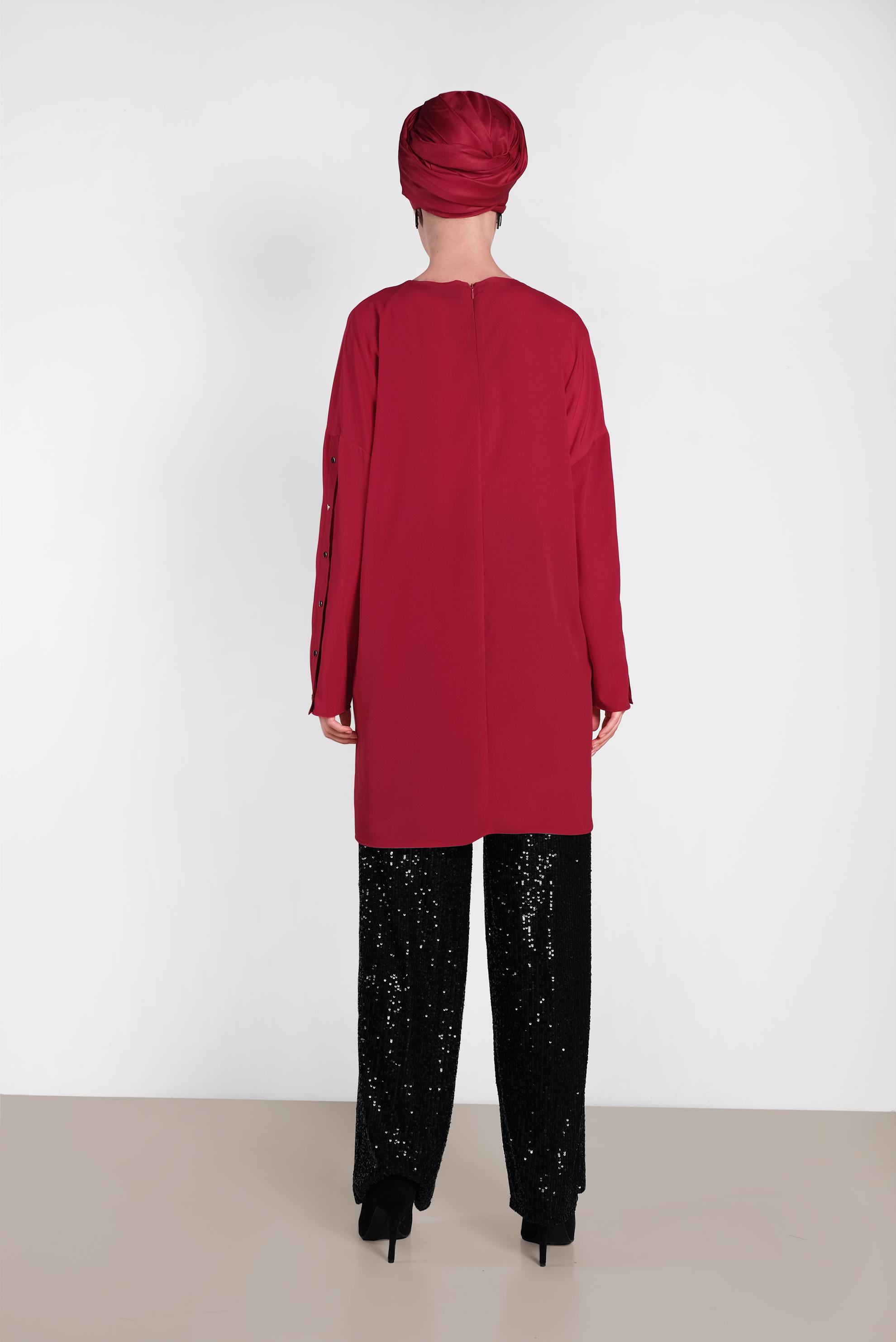 Tesettür giyim BORDO KOLLARI ÇITÇITLI TUNİK 4415