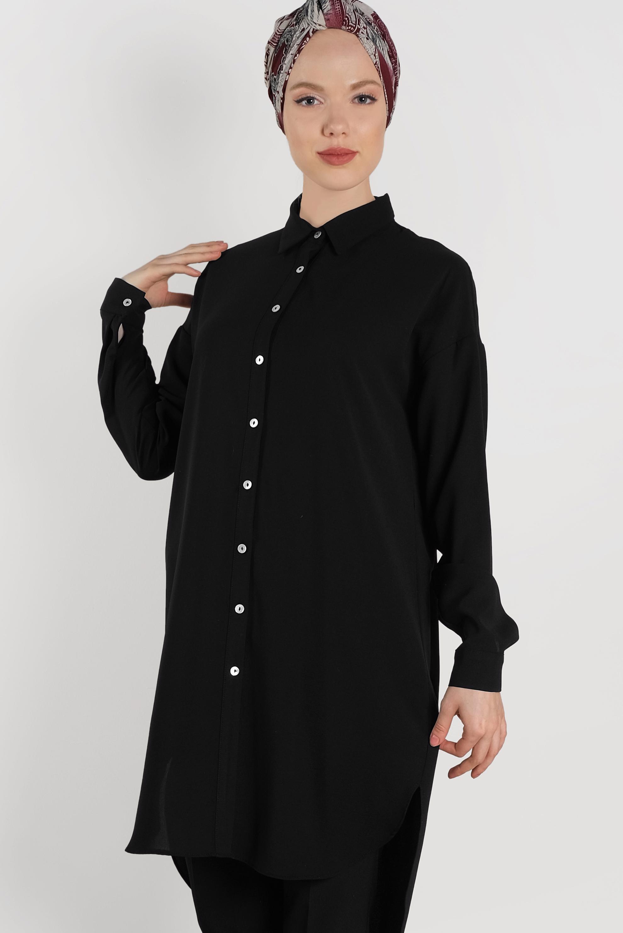 Tesettür giyim SİYAH YANLARI YIRTMAÇLI TUNİK 4417