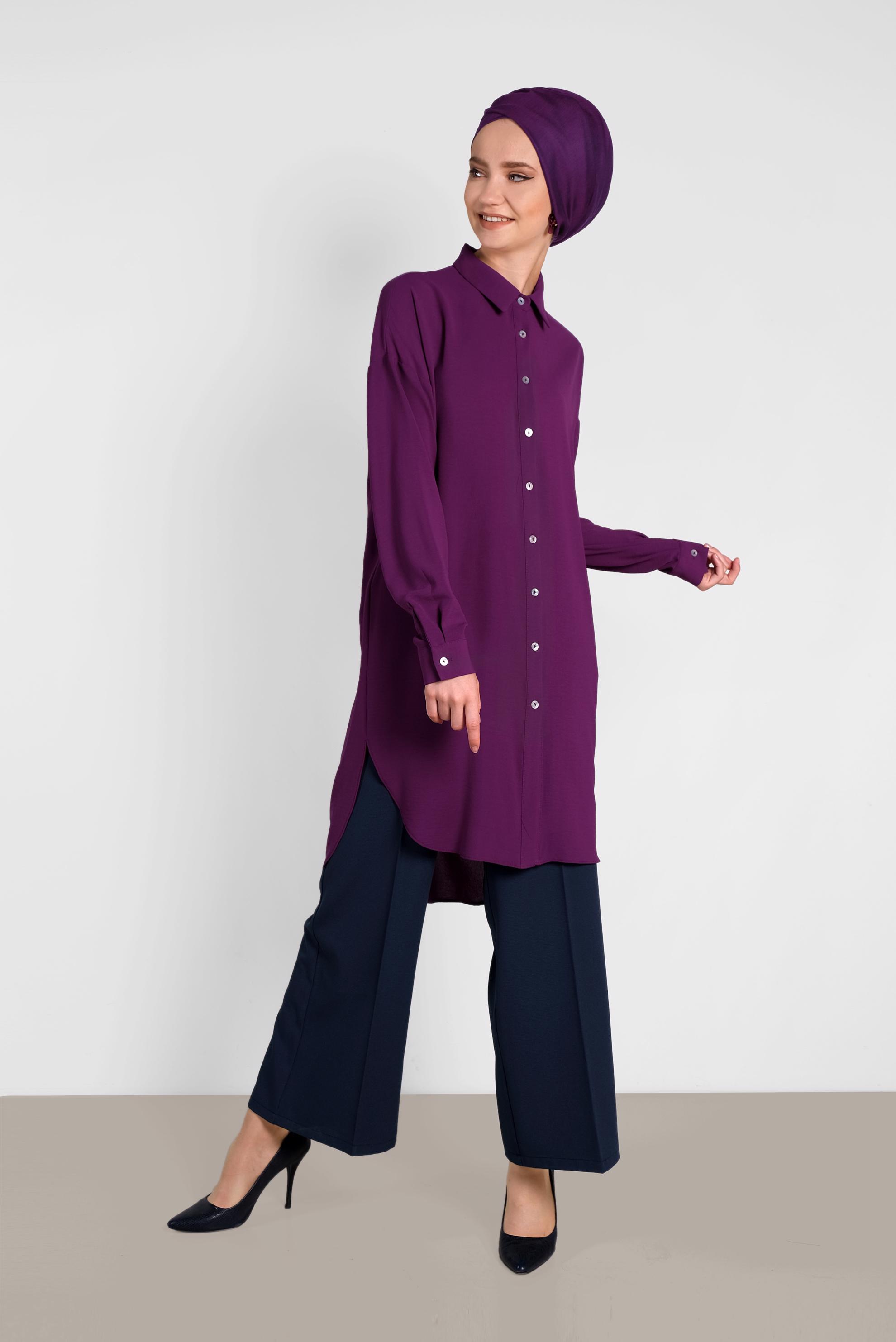 Tesettür giyim MOR YANLARI YIRTMAÇLI TUNİK 4417