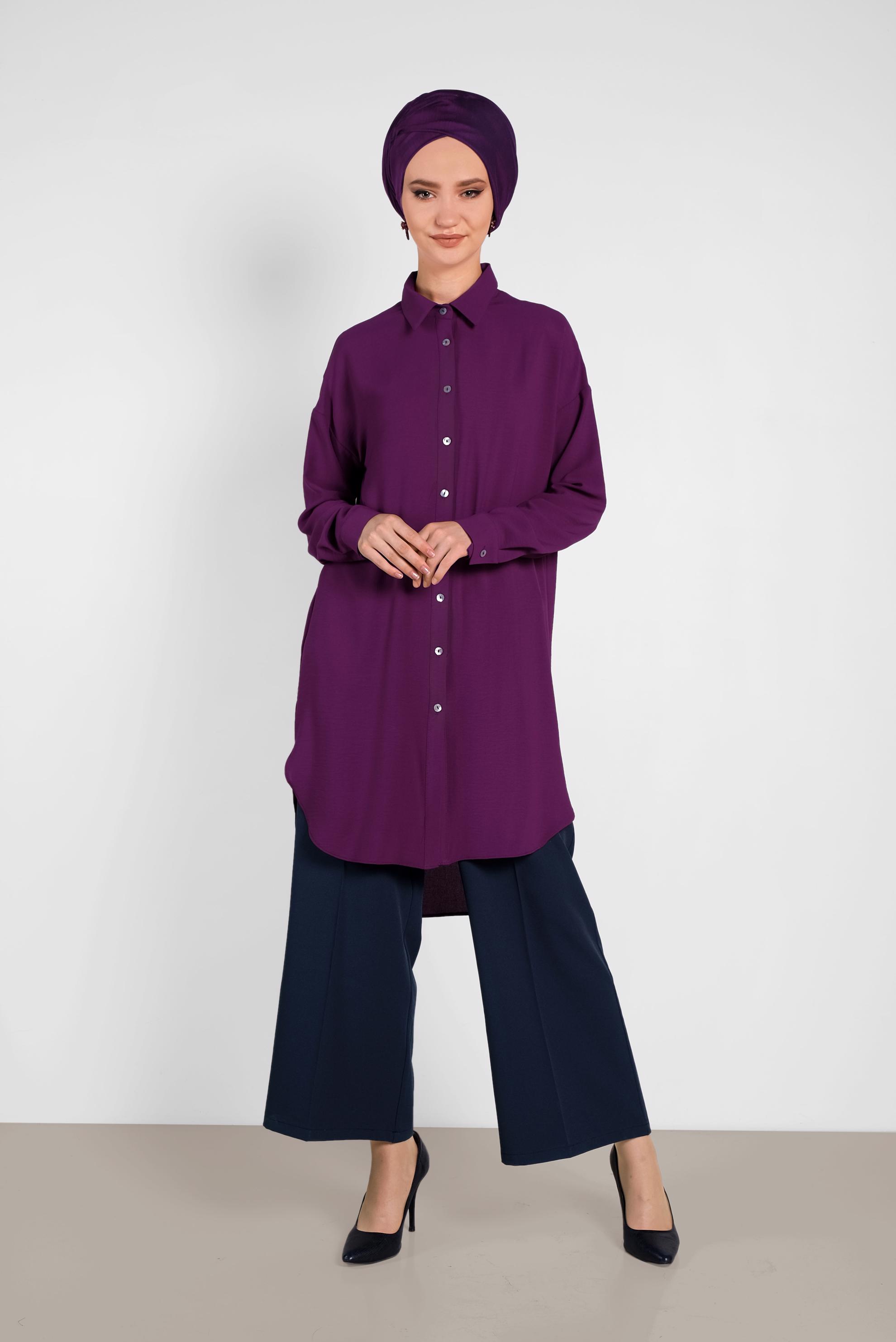 Tesettür giyim MOR YANLARI YIRTMAÇLI TUNİK 4417