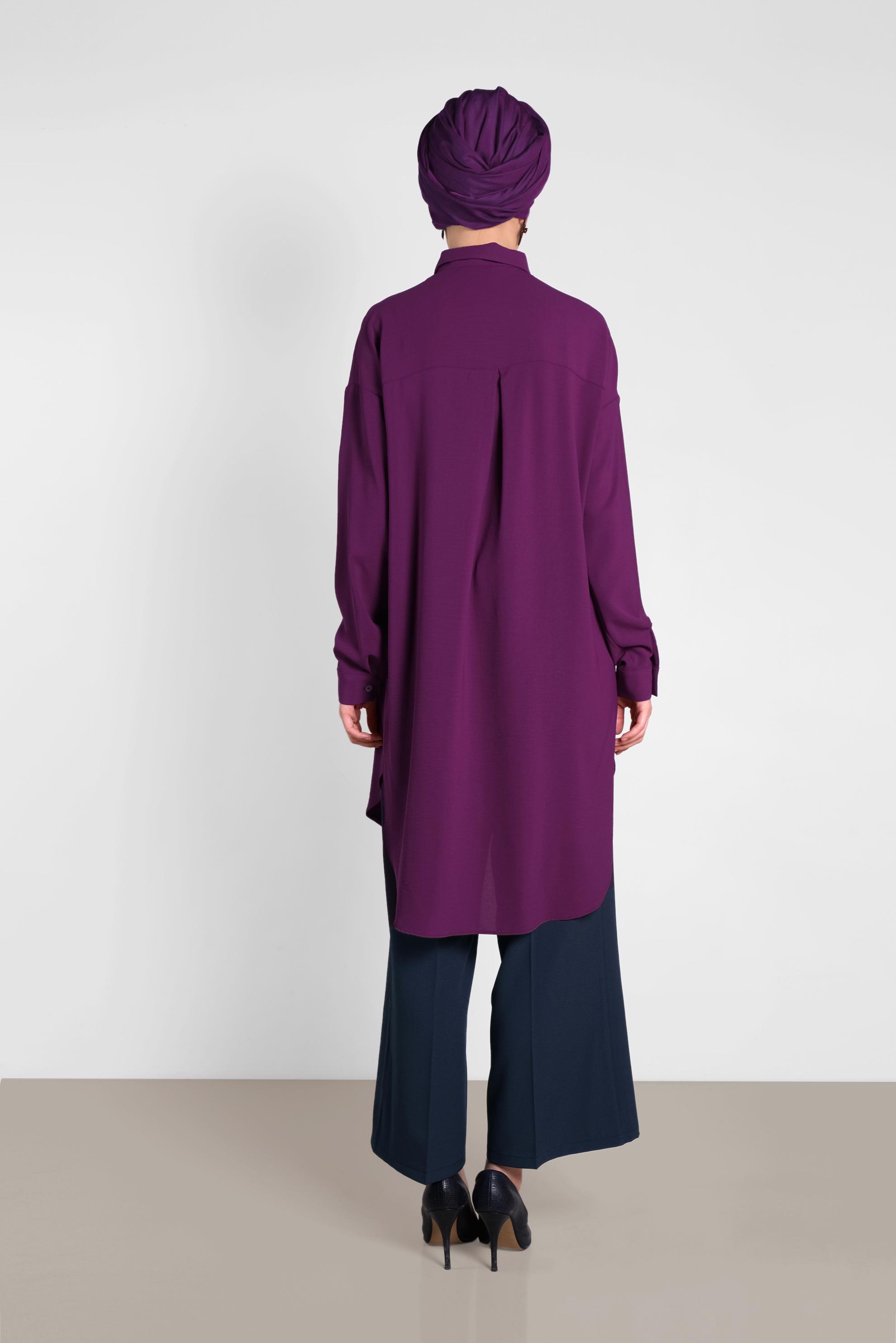 Tesettür giyim MOR YANLARI YIRTMAÇLI TUNİK 4417