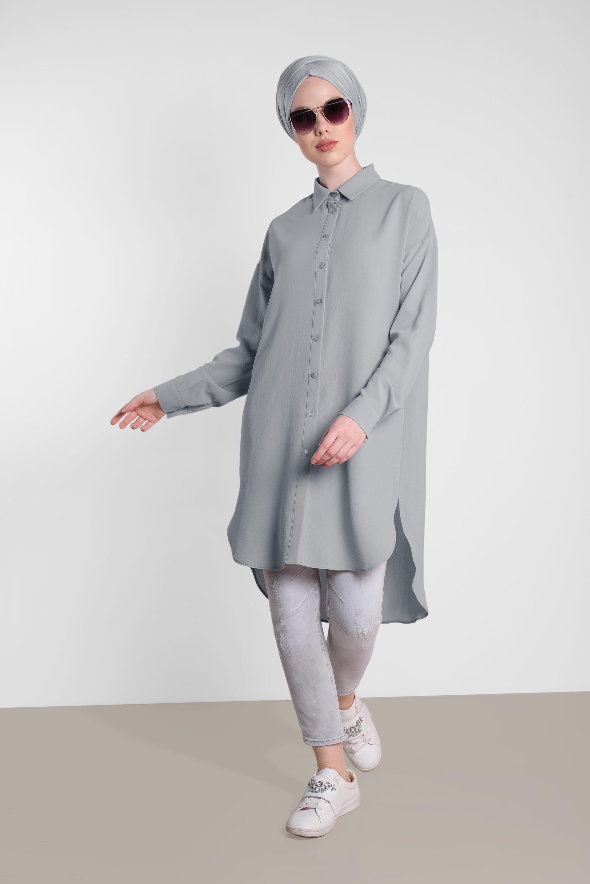 Tesettür giyim GRİ YANLARI YIRTMAÇLI TUNİK 4417