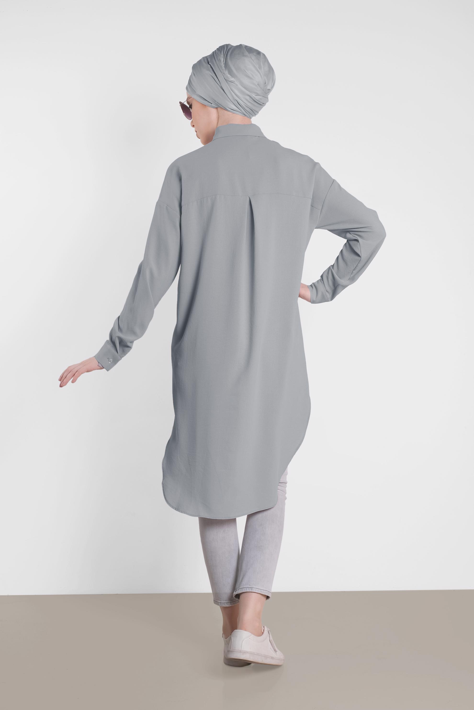 Tesettür giyim GRİ YANLARI YIRTMAÇLI TUNİK 4417