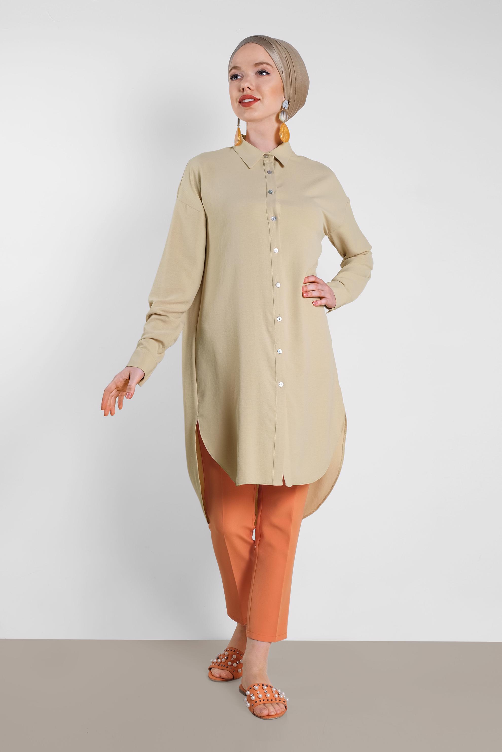 Tesettür giyim KAHVE YANLARI YIRTMAÇLI TUNİK 4417