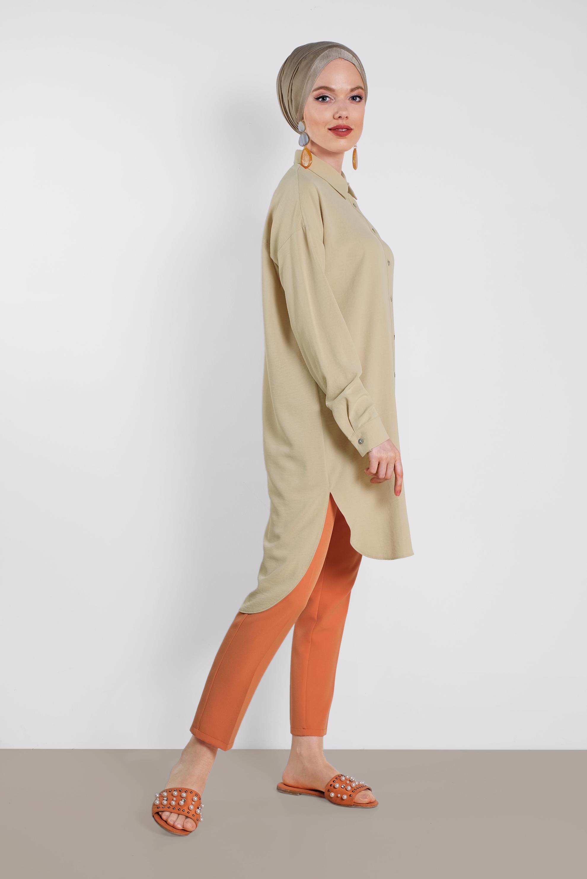 Tesettür giyim KAHVE YANLARI YIRTMAÇLI TUNİK 4417