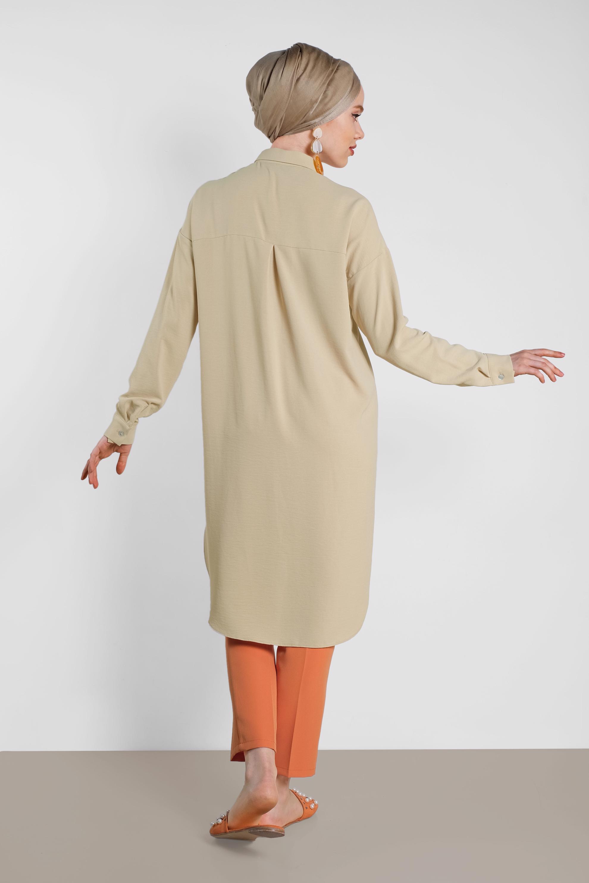 Tesettür giyim KAHVE YANLARI YIRTMAÇLI TUNİK 4417