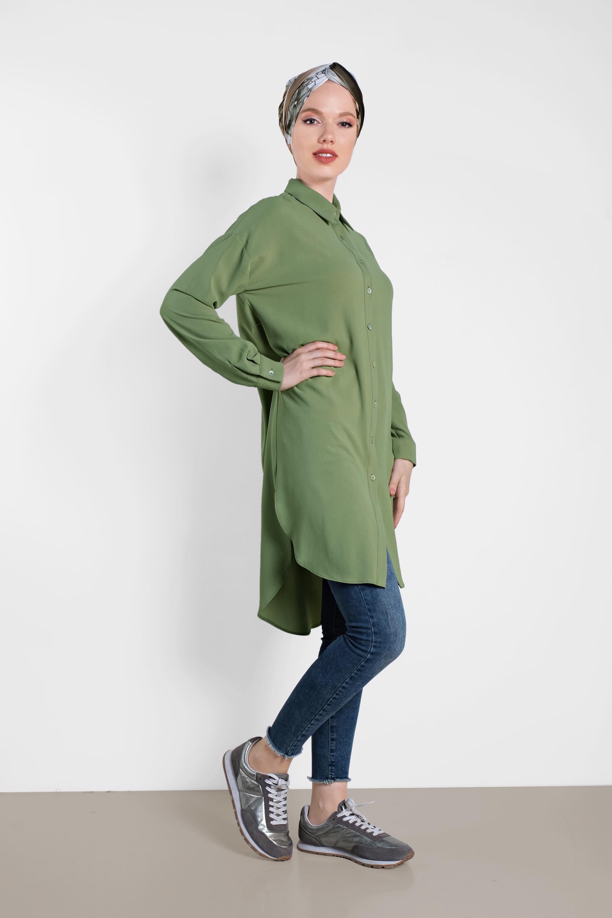 Tesettür giyim YEŞİL YANLARI YIRTMAÇLI TUNİK 4417