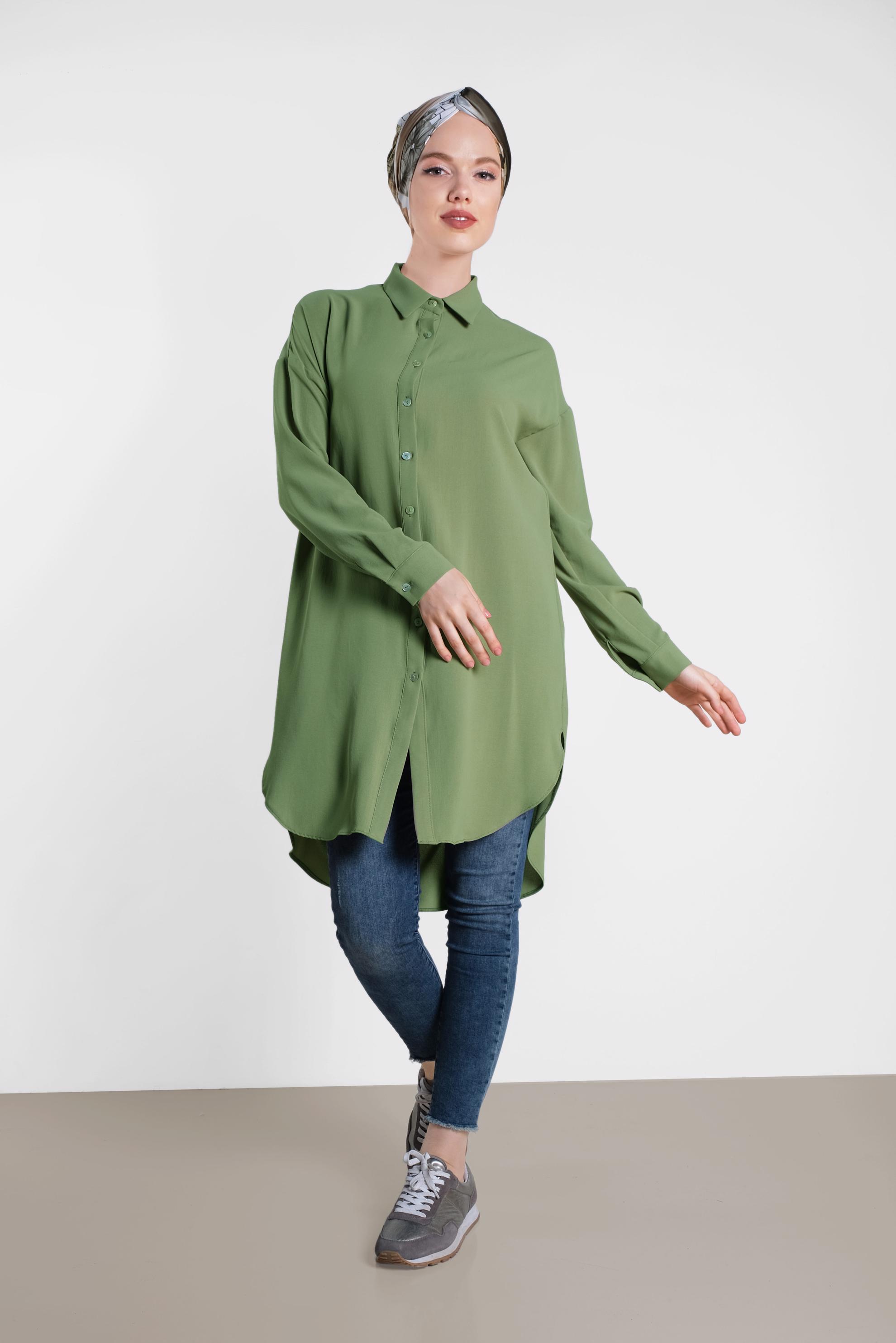 Tesettür giyim YEŞİL YANLARI YIRTMAÇLI TUNİK 4417