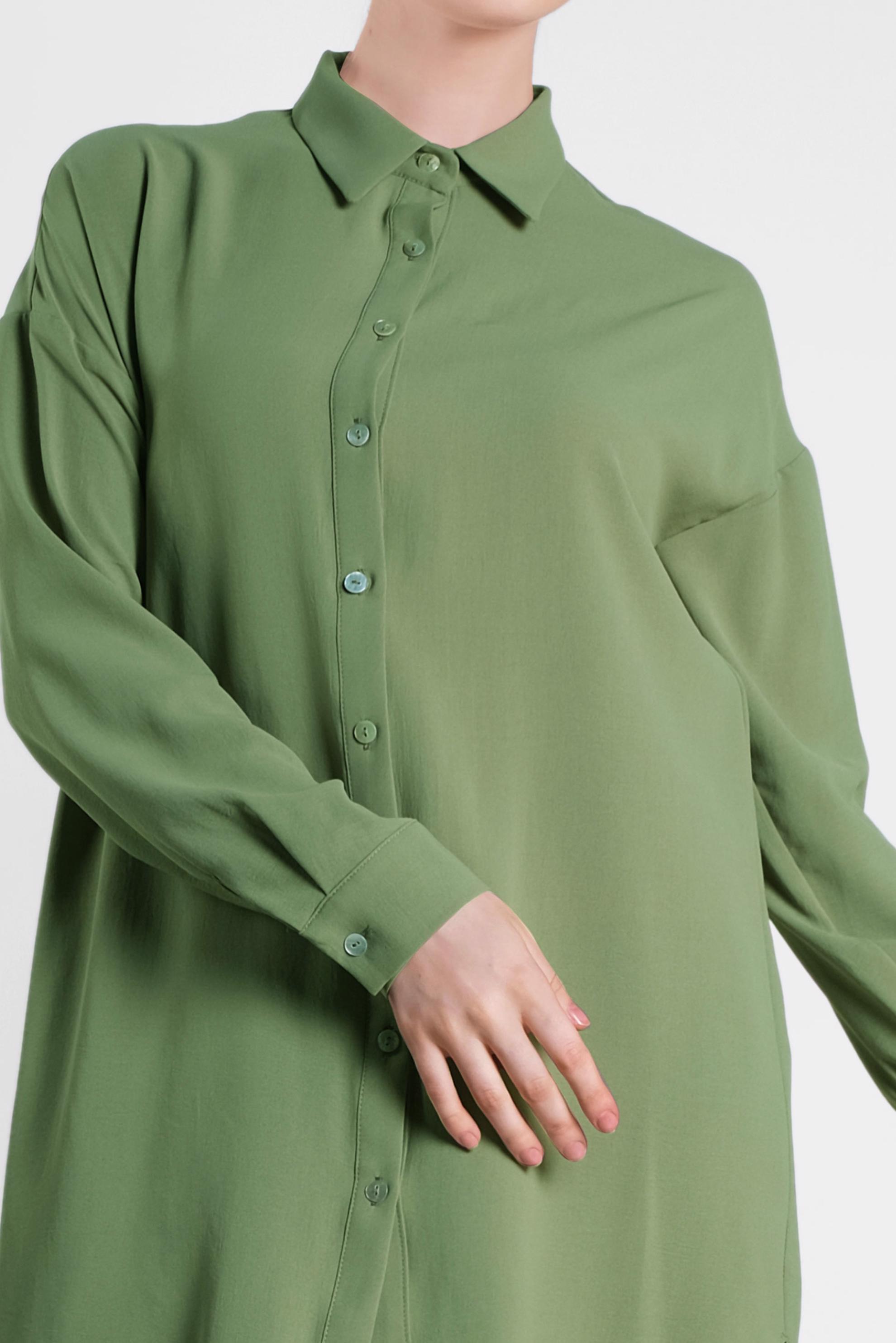 Tesettür giyim YEŞİL YANLARI YIRTMAÇLI TUNİK 4417