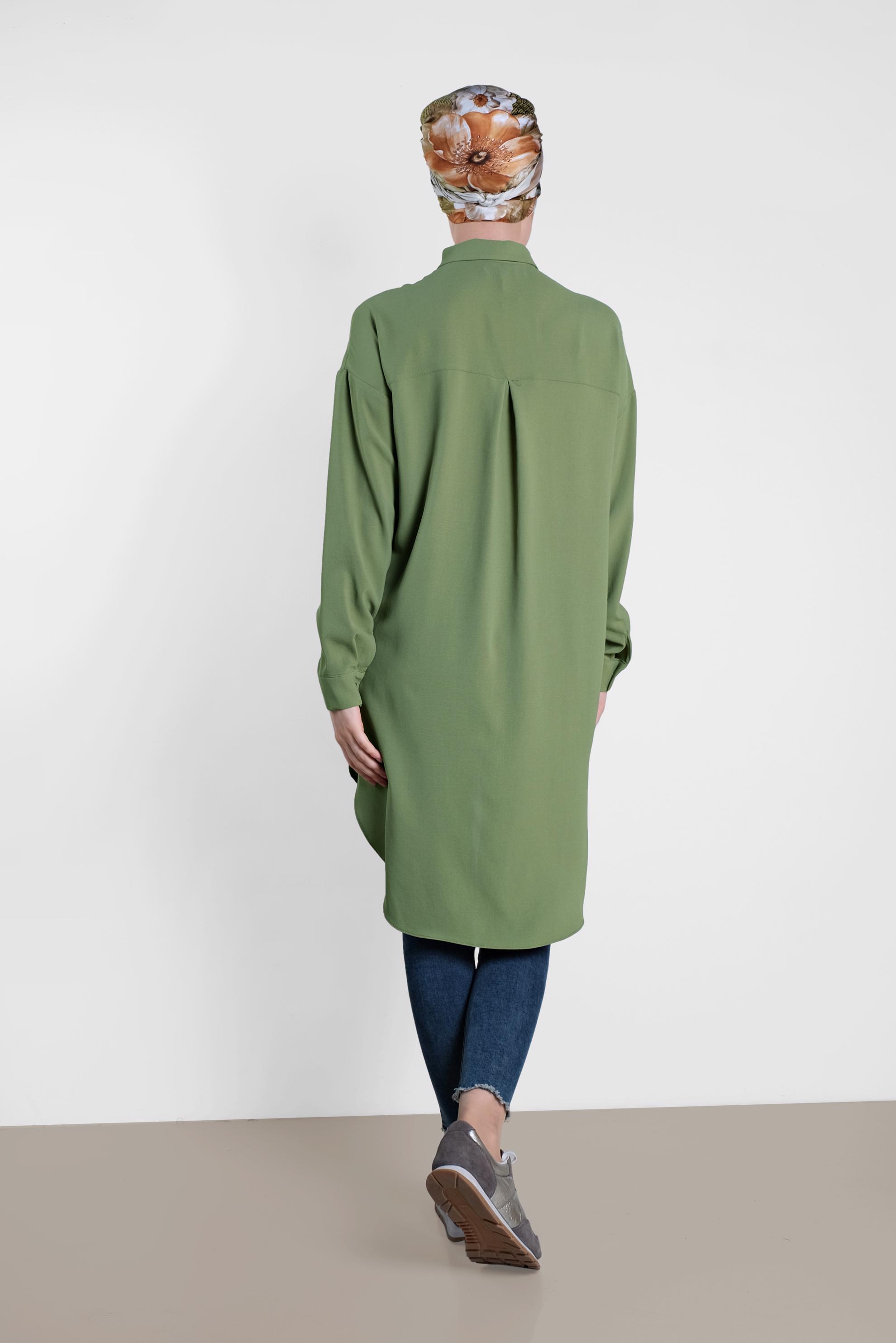 Tesettür giyim YEŞİL YANLARI YIRTMAÇLI TUNİK 4417