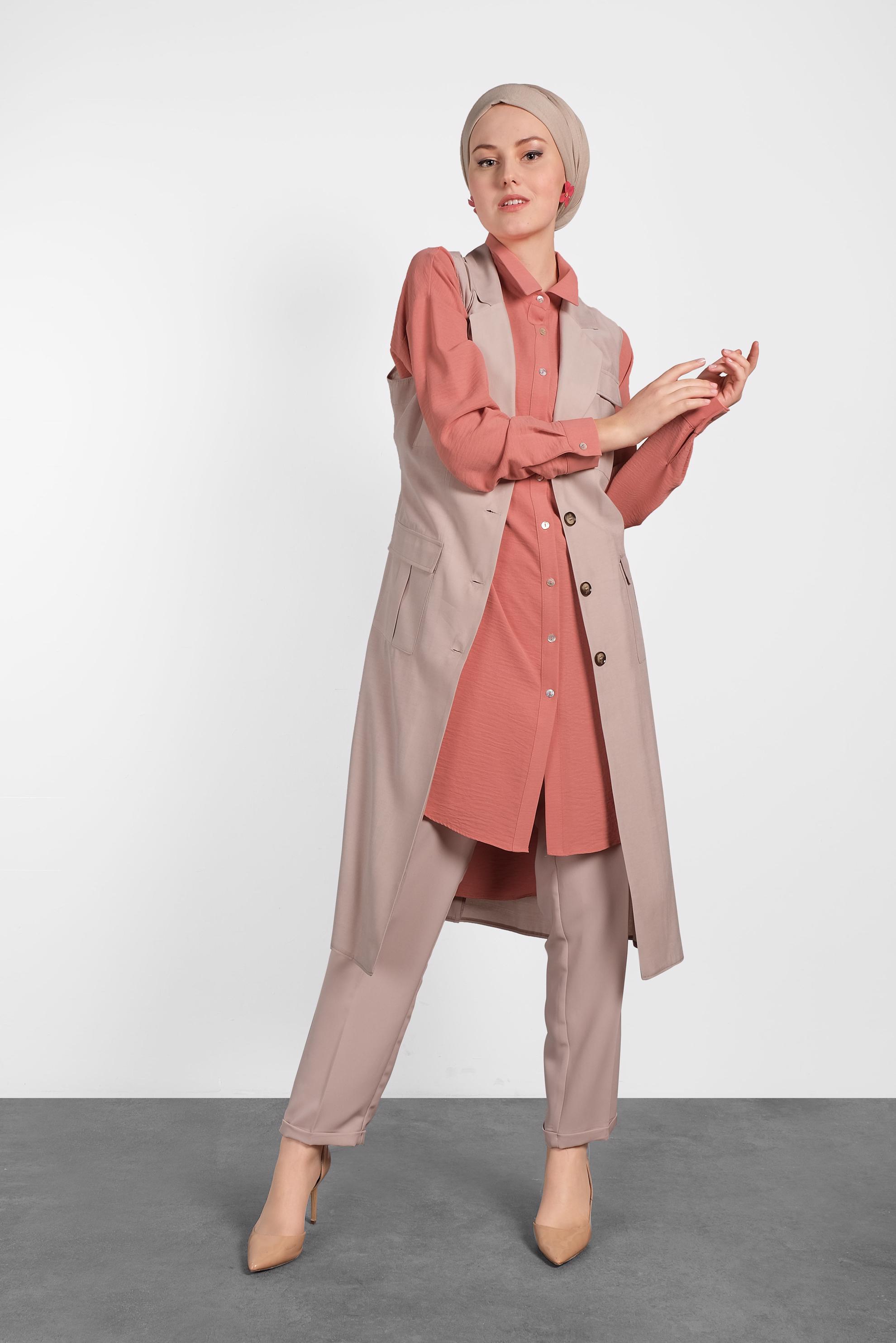 Tesettür giyim PUDRA YANLARI YIRTMAÇLI TUNİK 4417