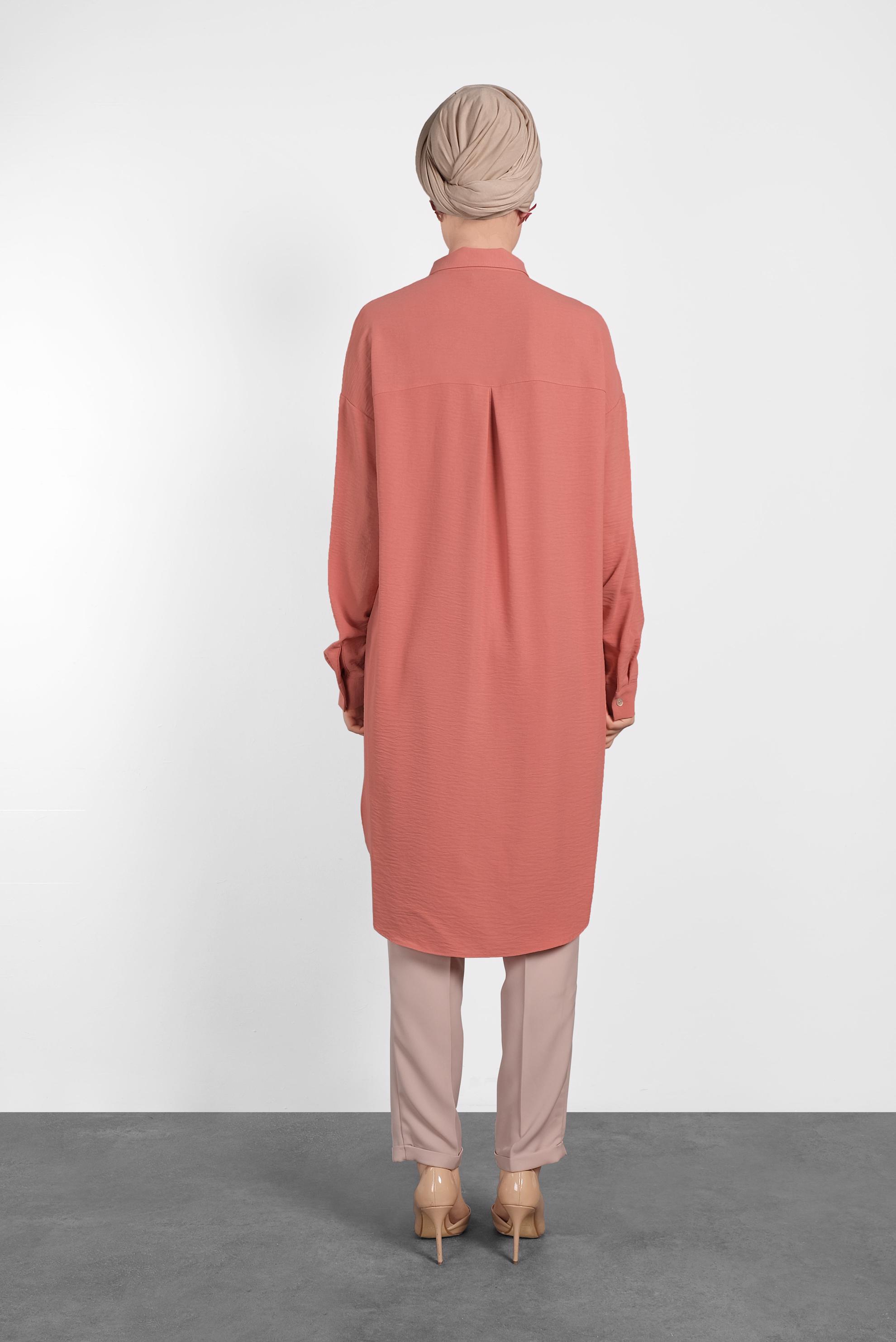 Tesettür giyim PUDRA YANLARI YIRTMAÇLI TUNİK 4417