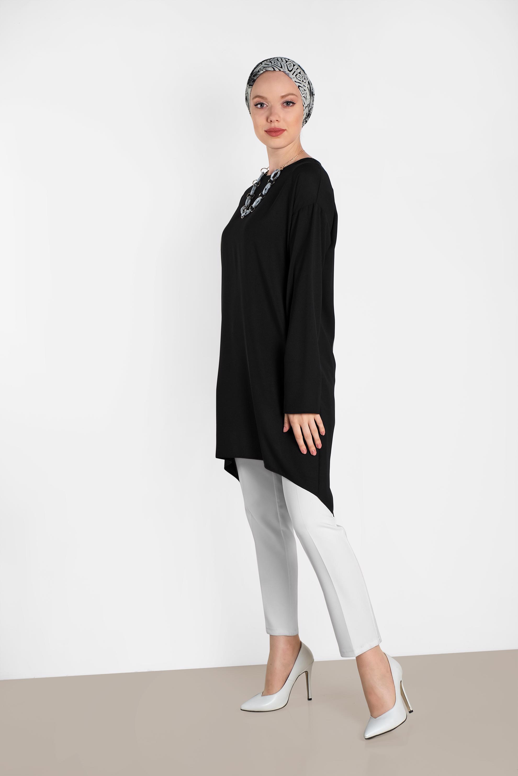 Tesettür giyim SİYAH ETEK UCU OVAL KESİM TUNİK 4420