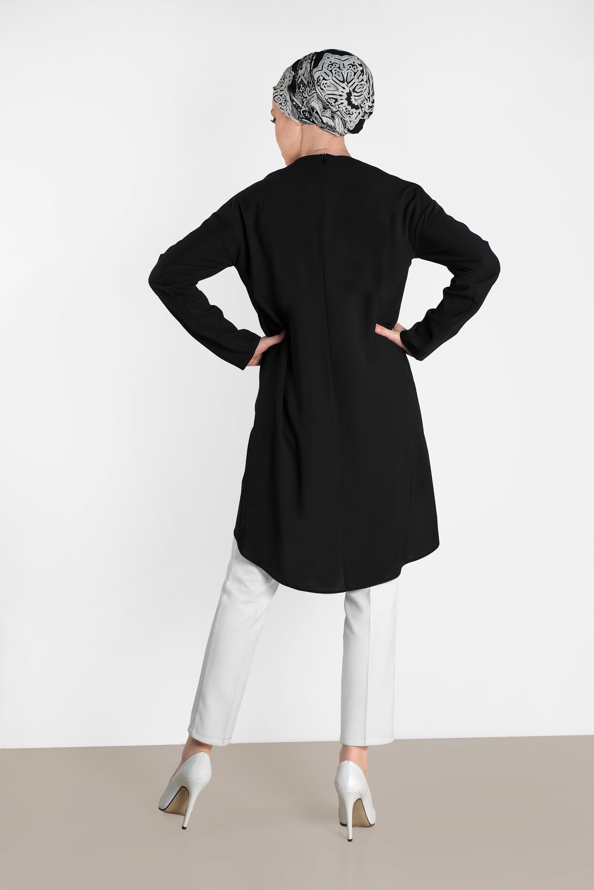 Tesettür giyim SİYAH ETEK UCU OVAL KESİM TUNİK 4420