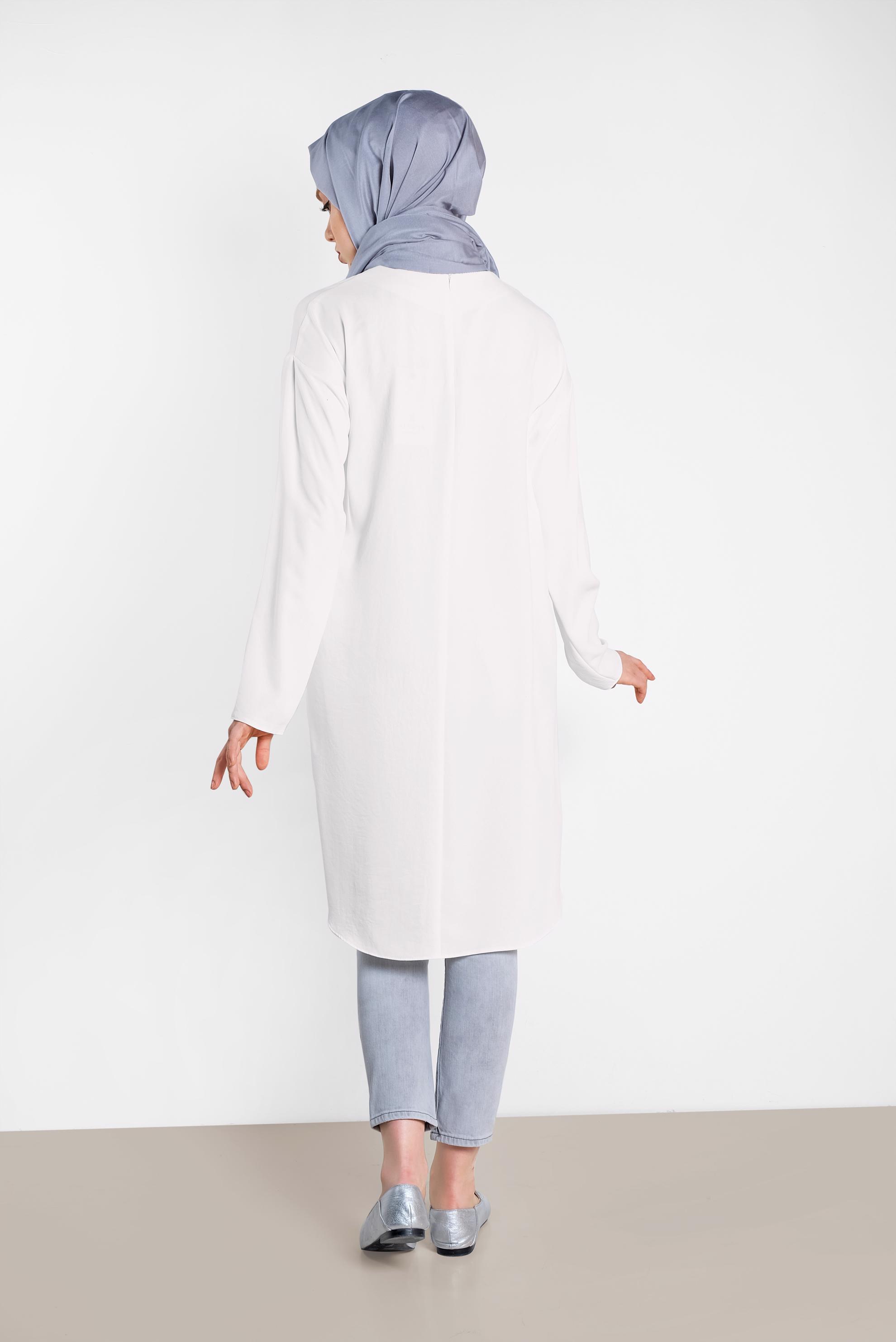 Tesettür giyim BEYAZ ETEK UCU OVAL KESİM TUNİK 4420