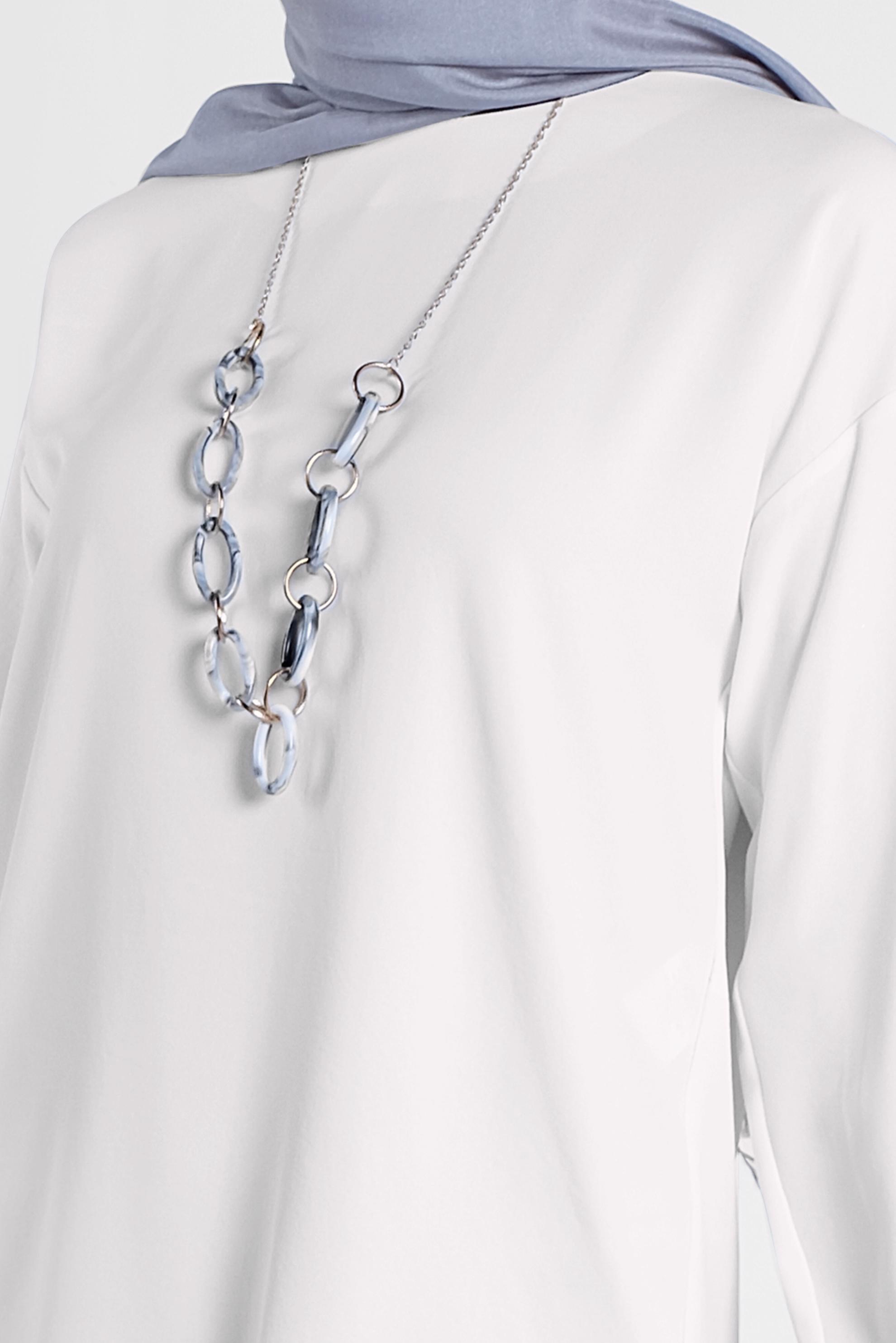 Tesettür giyim BEYAZ ETEK UCU OVAL KESİM TUNİK 4420