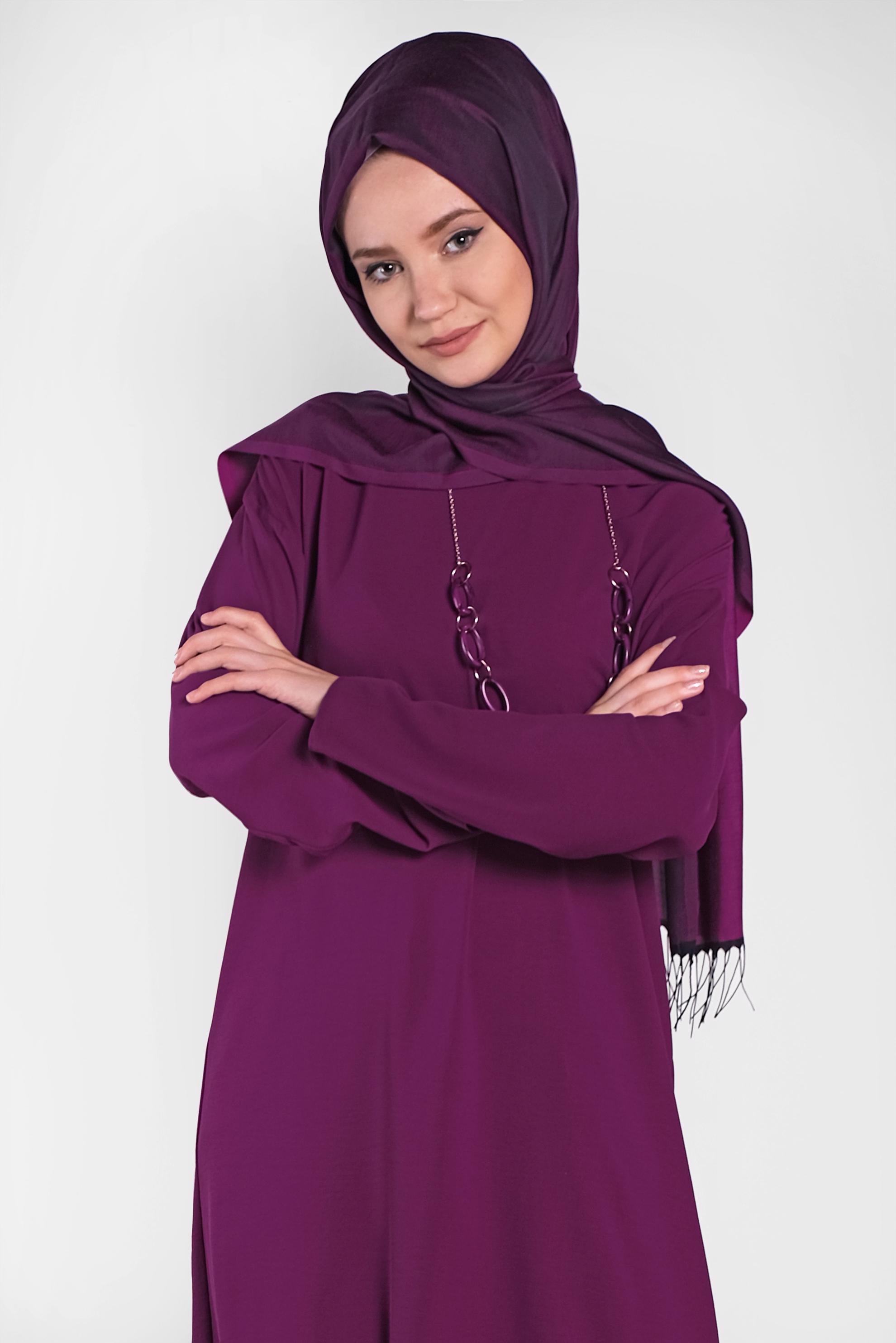 Tesettür giyim MOR ETEK UCU OVAL KESİM TUNİK 4420