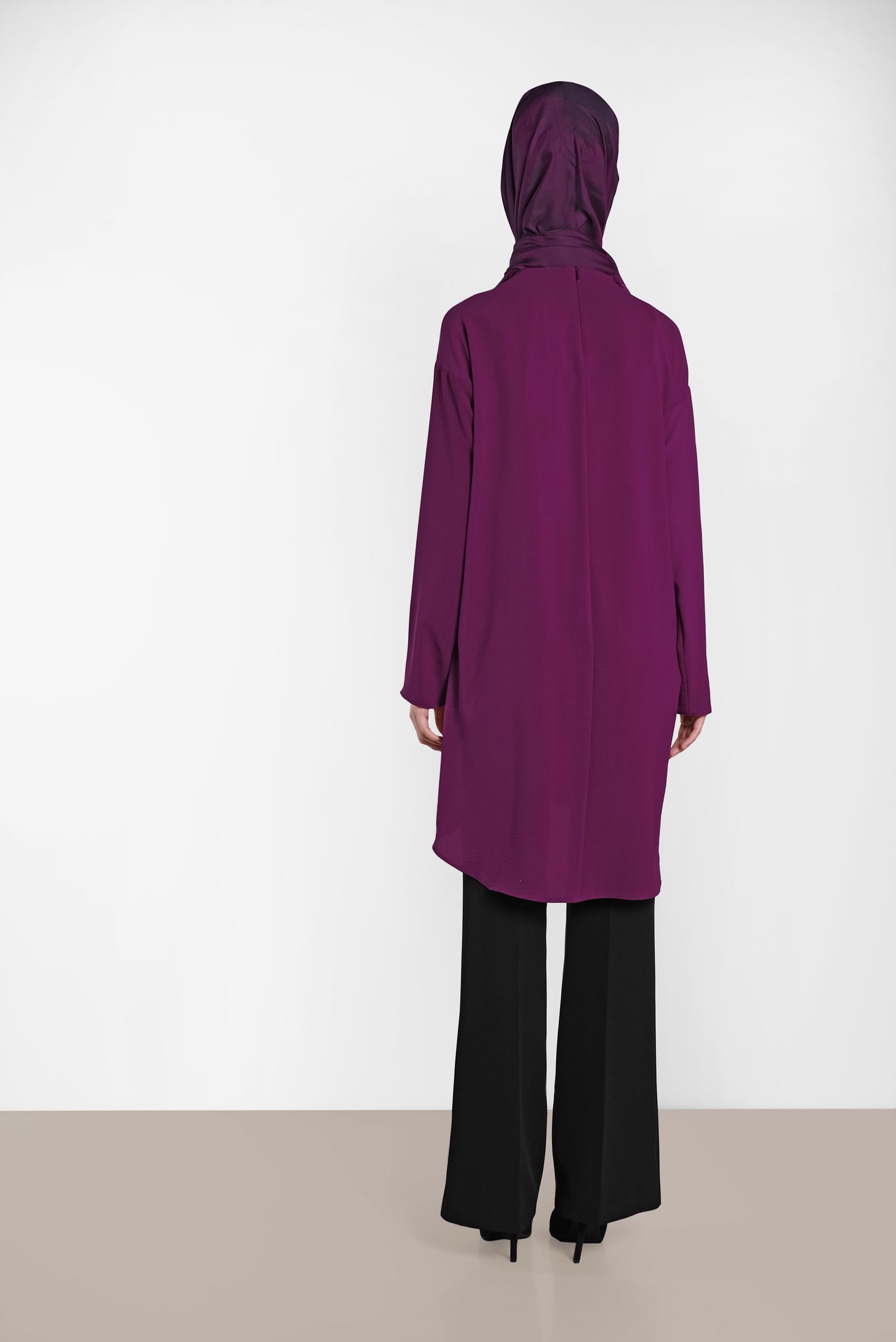 Tesettür giyim MOR ETEK UCU OVAL KESİM TUNİK 4420