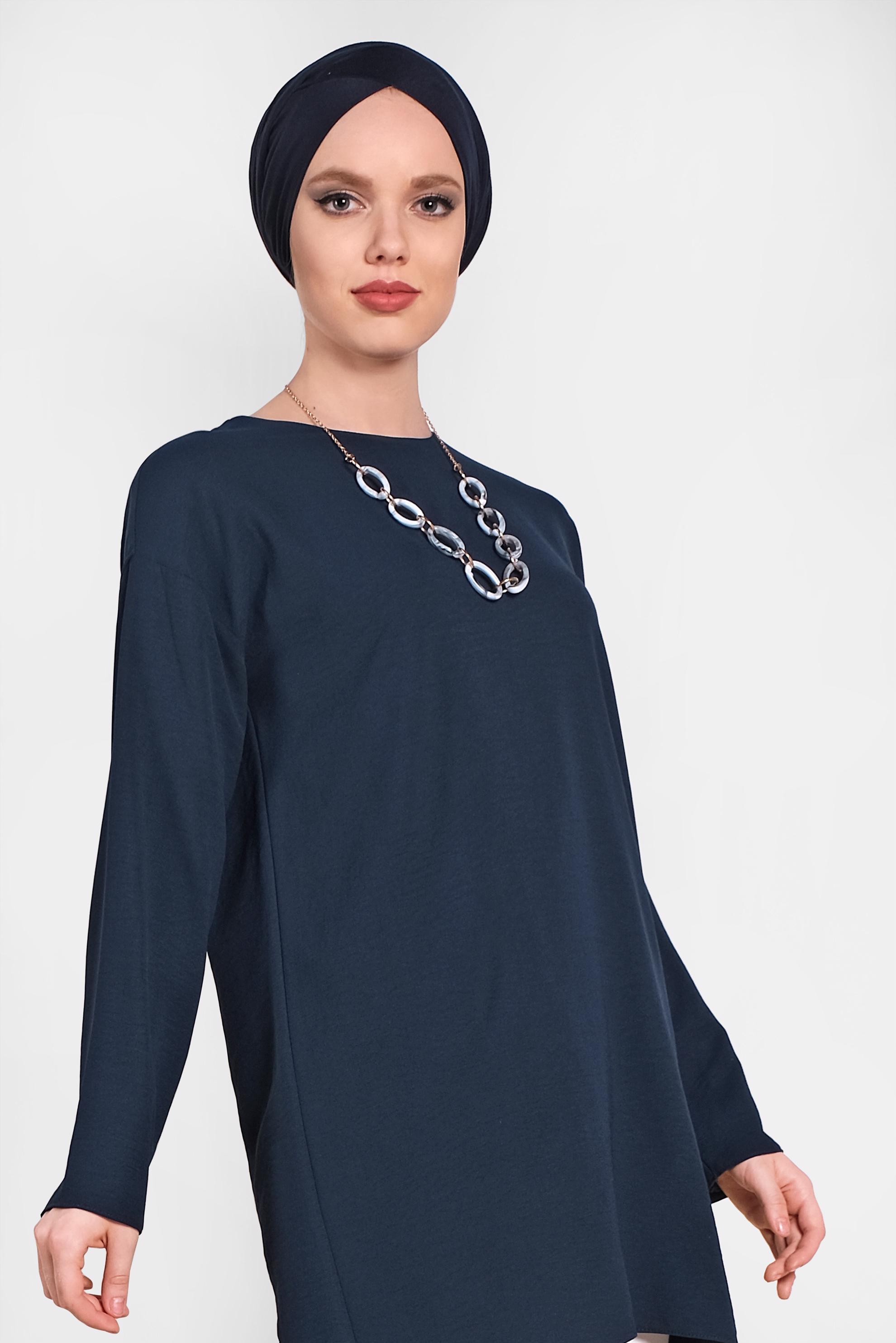 Tesettür giyim LACİVERT ETEK UCU OVAL KESİM TUNİK 4420