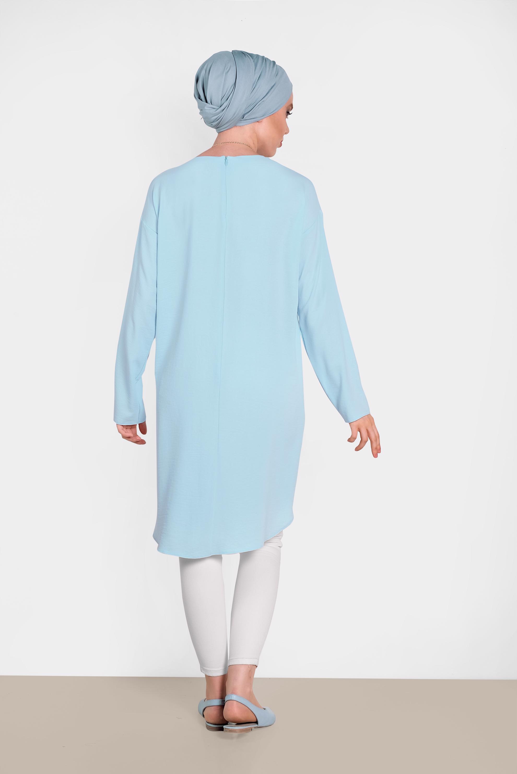 Tesettür giyim MAVİ ETEK UCU OVAL KESİM TUNİK 4420