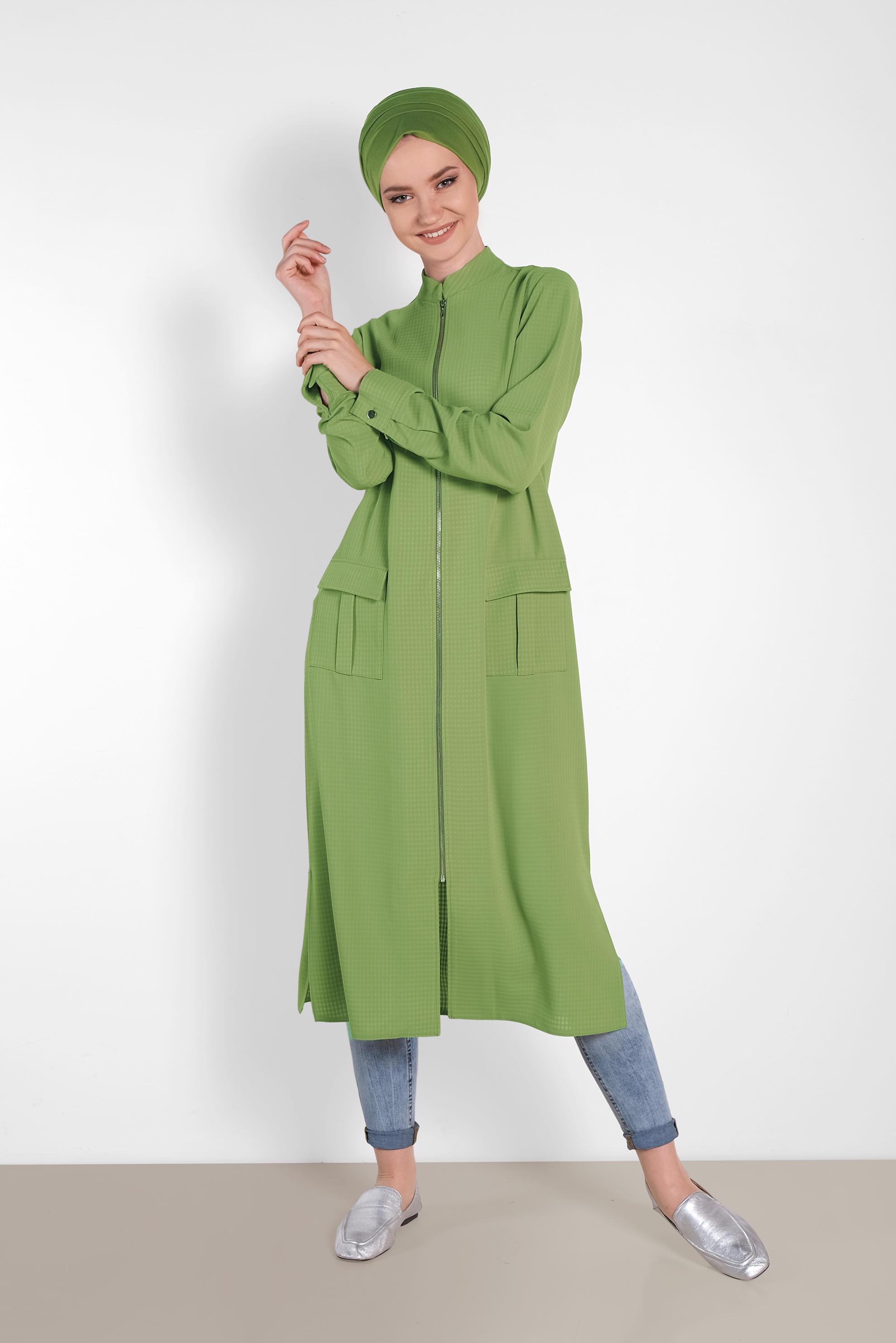 Tesettür giyim YEŞİL FERMUARLI TUNİK 4422