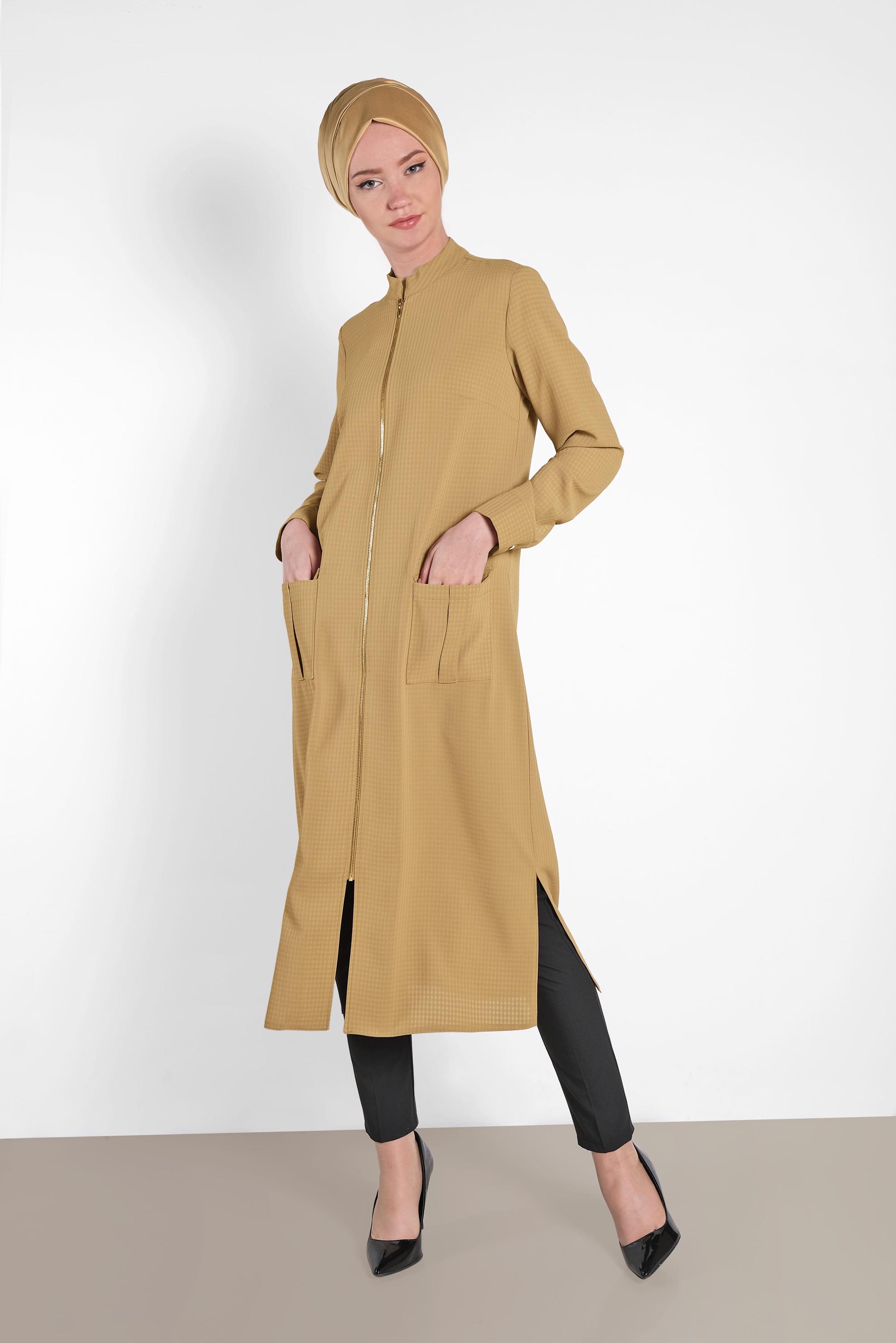 Tesettür giyim SARI FERMUARLI TUNİK 4422