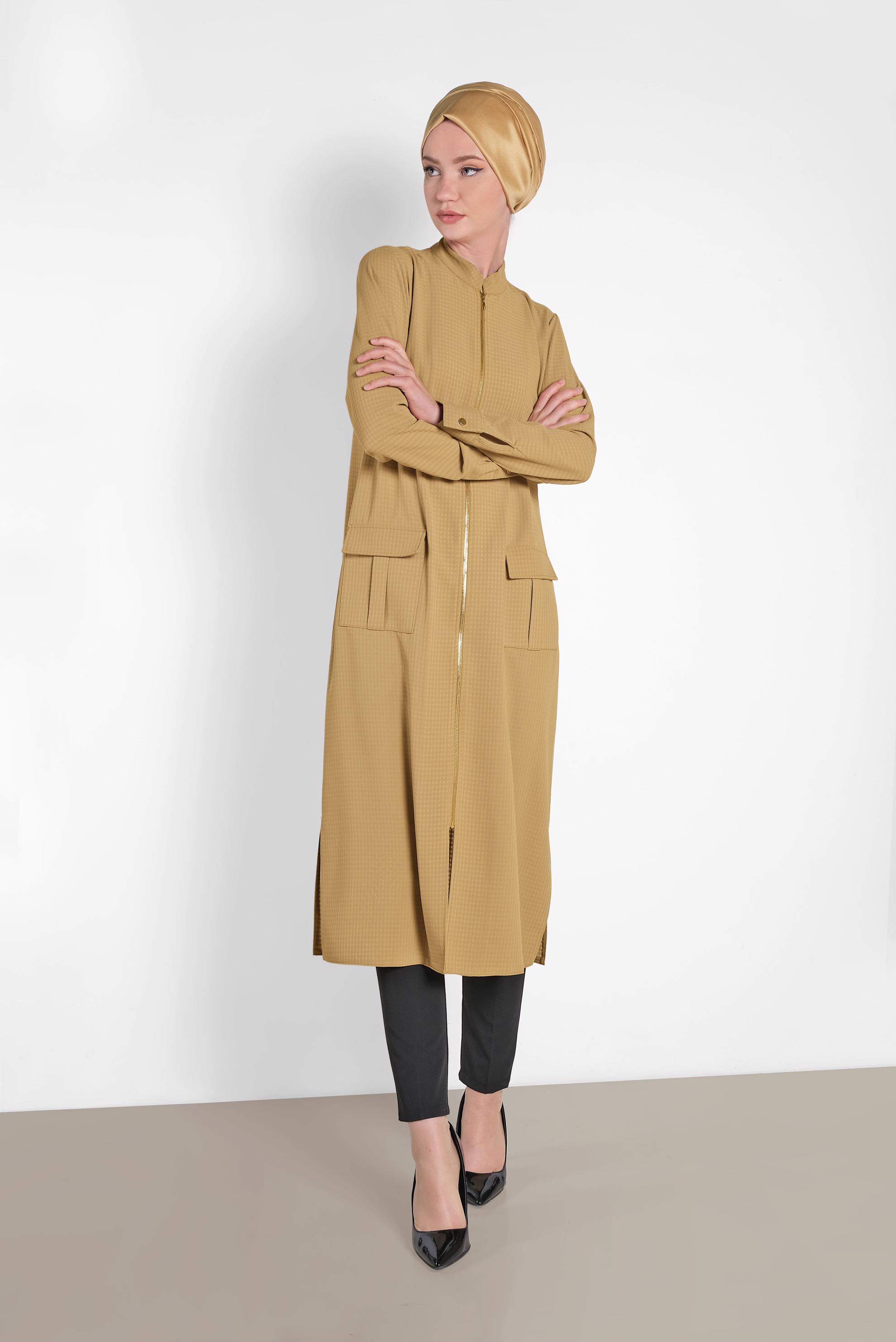 Tesettür giyim SARI FERMUARLI TUNİK 4422