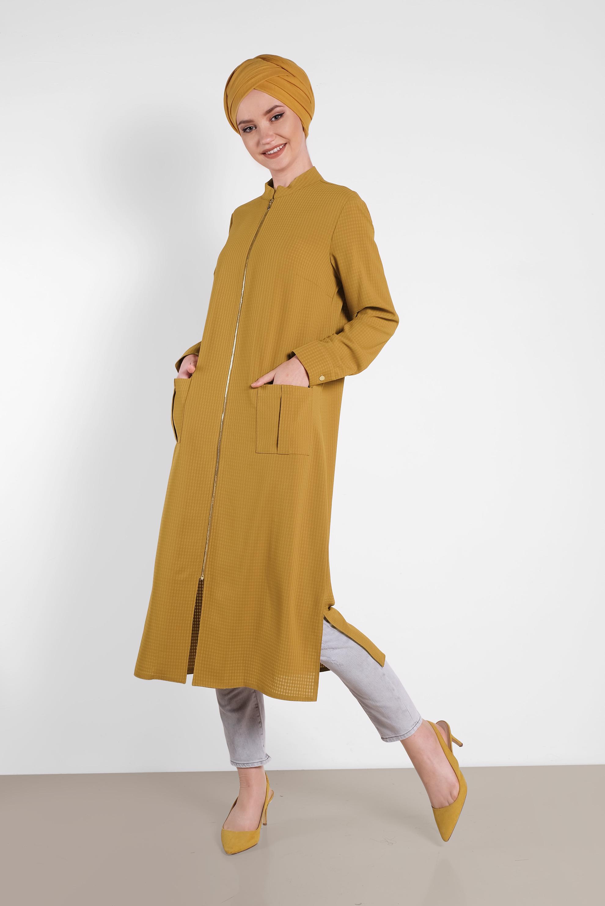 Tesettür giyim SARI FERMUARLI TUNİK 4422
